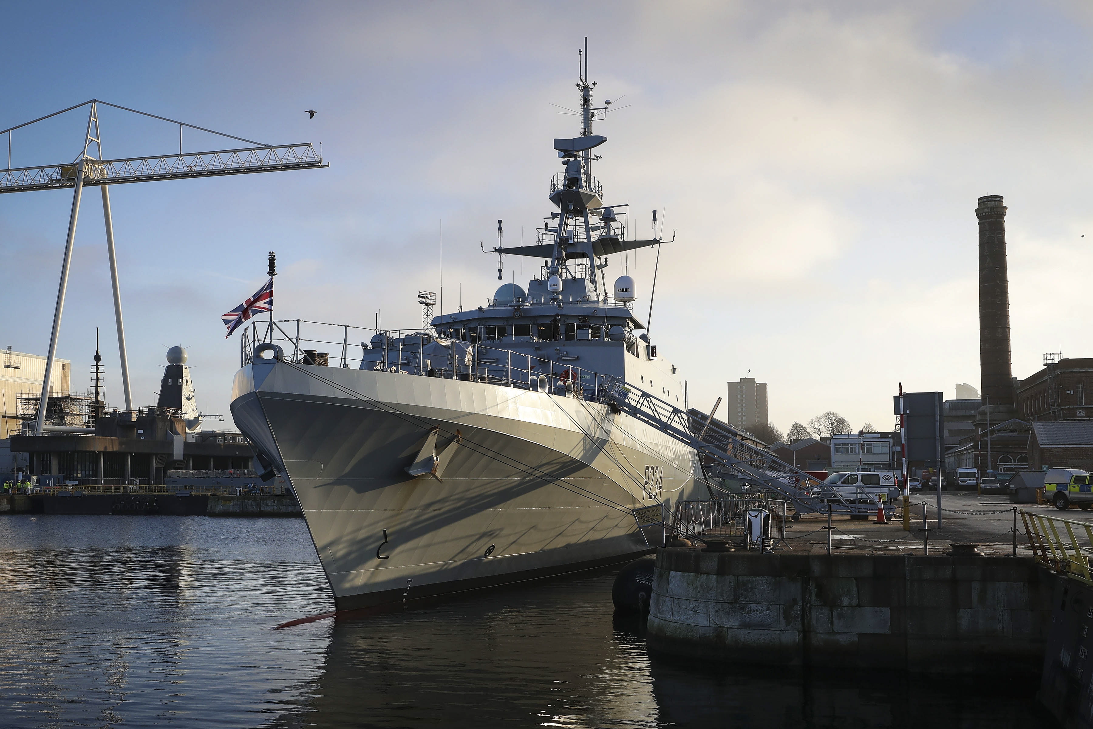 HMS Spey, the Offshore Patrol Vessel, alongside in 2 Basin, HMNB Portsmouth, as she joins the Royal Navy