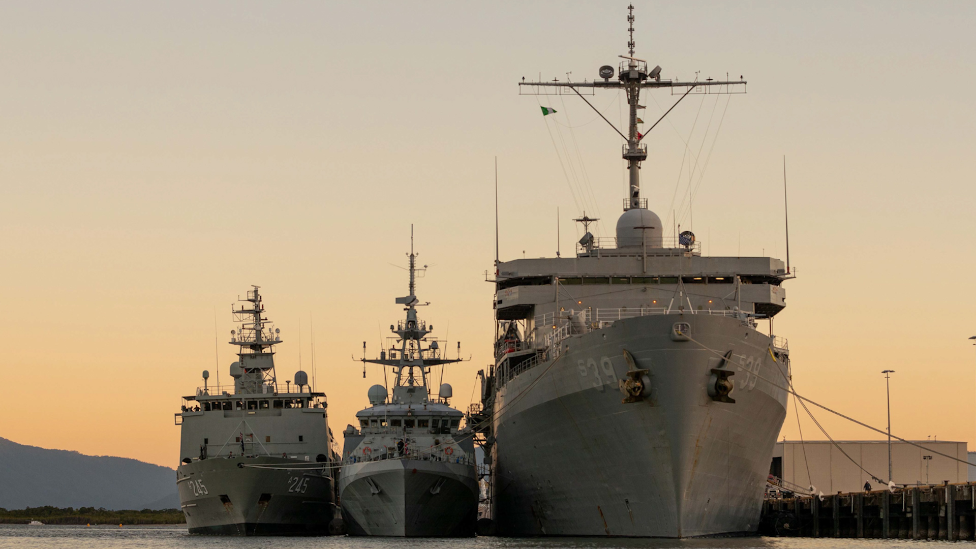HMS Tamar berthed alongside USS Emory S Land and HMAS Leeuwin 20062024 CREDIT Navy