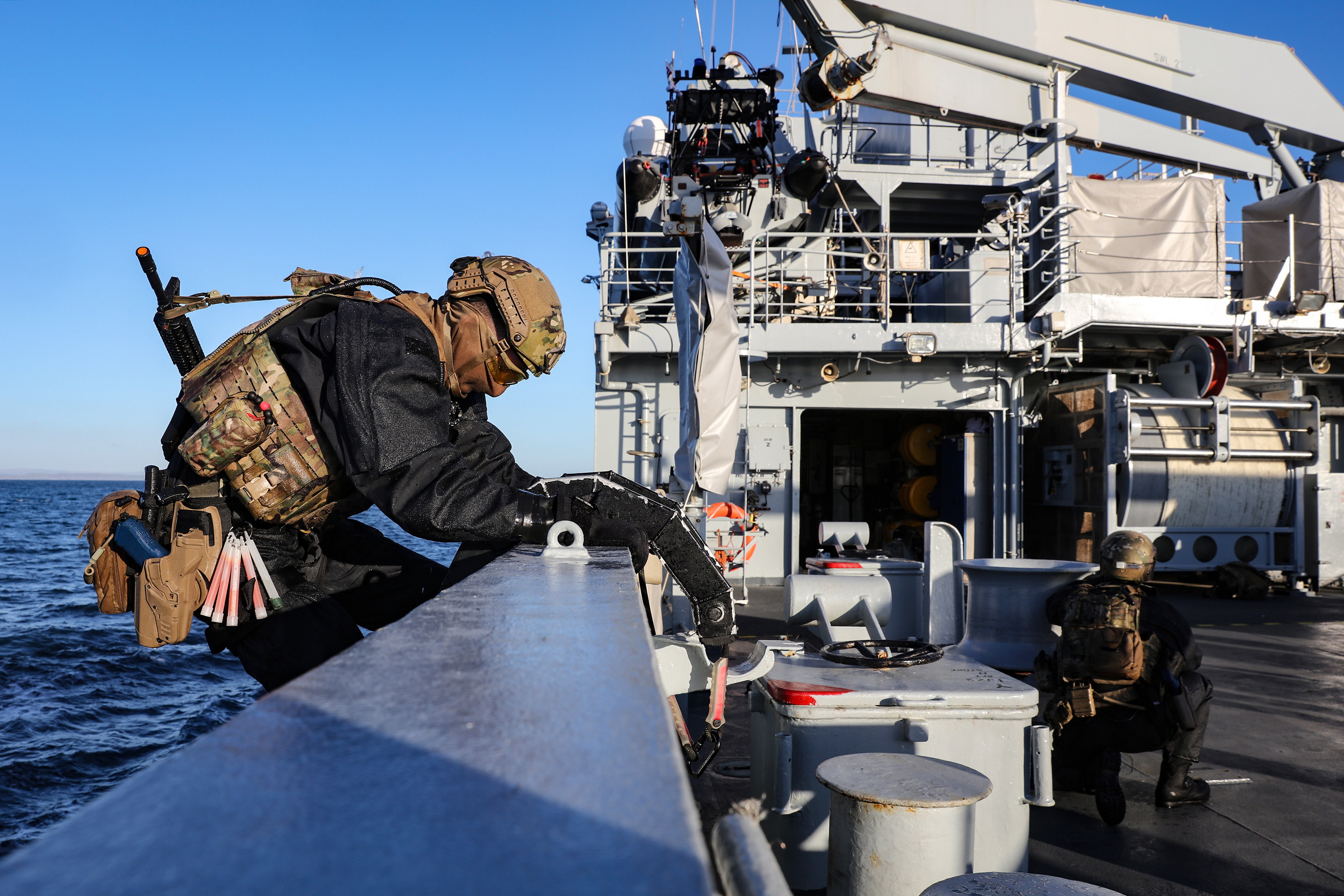 HMS Tamar conducts training exercises at sea, with Royal Marines and Wildcat helicopter 04112020 CREDIT ROYAL NAVY