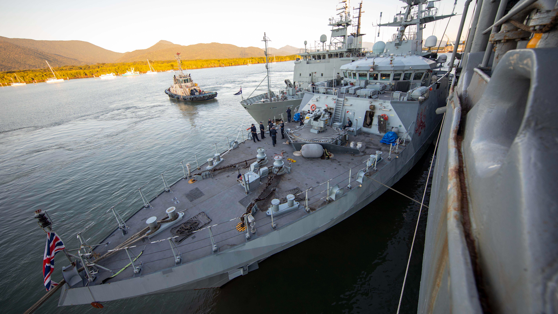 HMS Tamar rafting up alongside the USS Emory S Land 20062024 CREDIT Navy