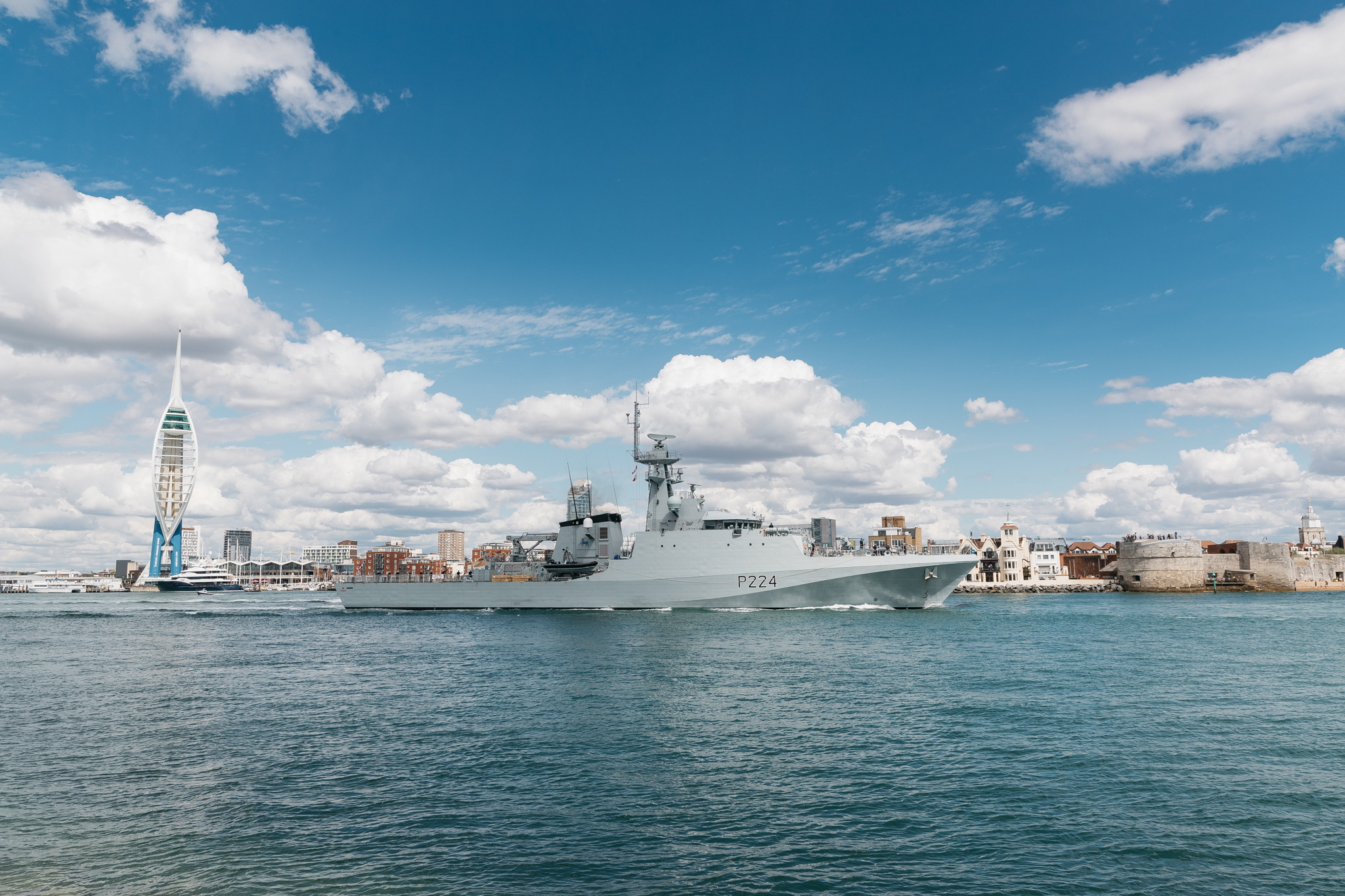 HMS Trent leaves port after being commissioned into the Royal Navy Fleet at Portsmouth Naval Base (Picture: MOD).