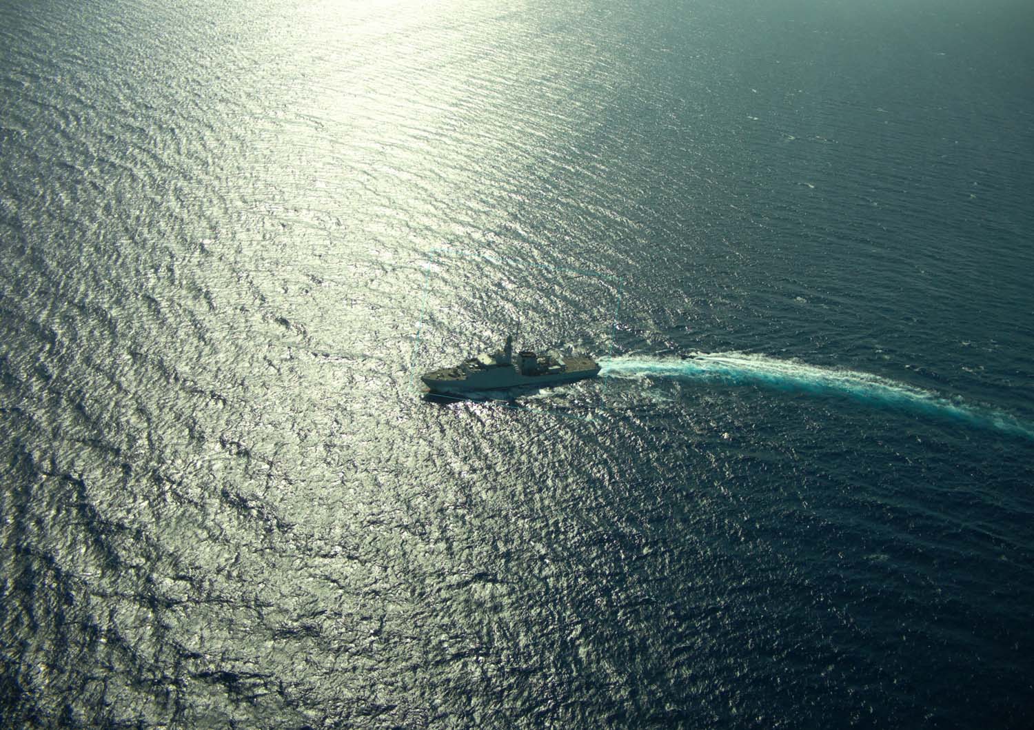 HMS Trent seen from the ship's Puma drone off West Africa (Picture: Royal Navy).