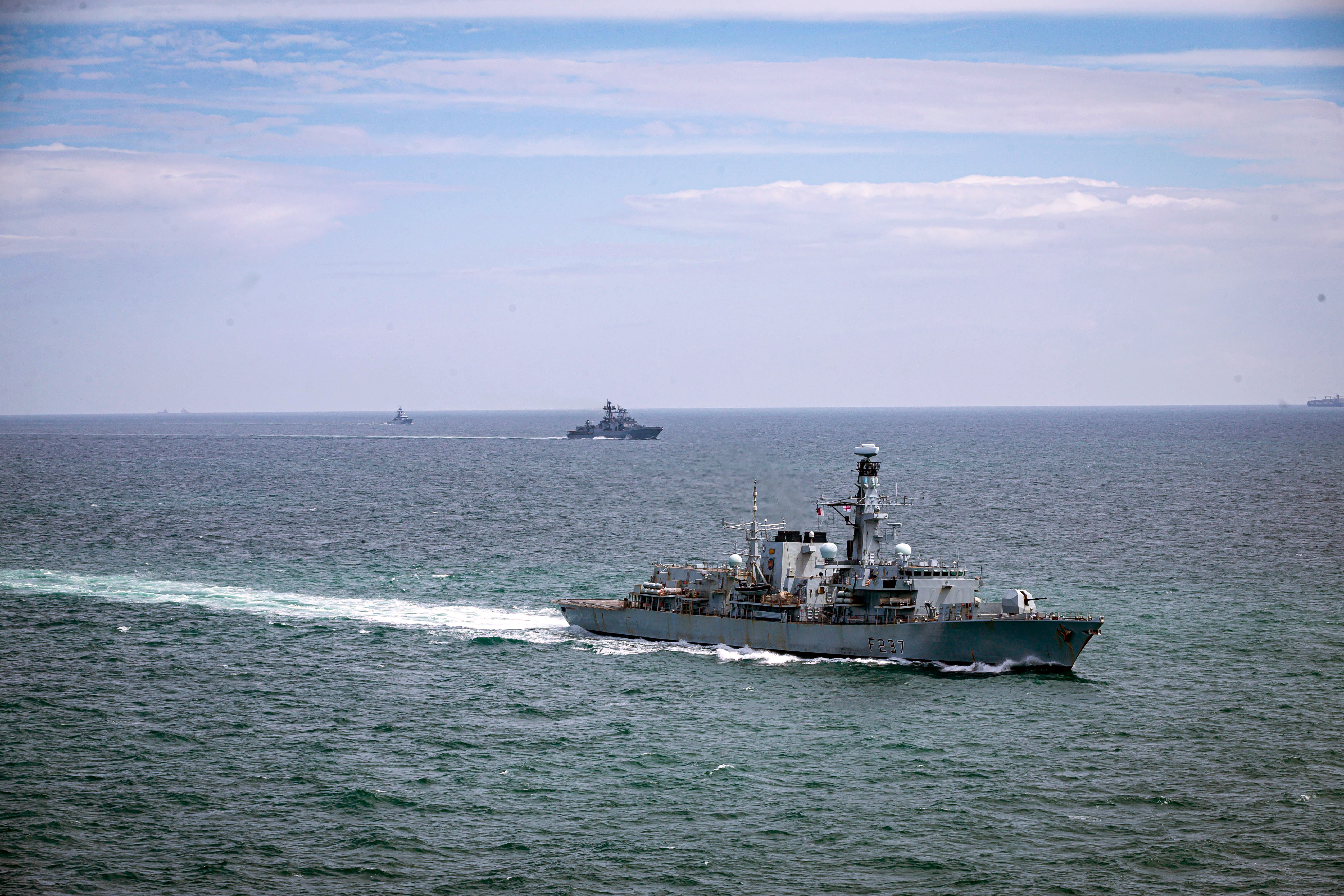 HMS Westminster shadows Russian warship through the English Channel