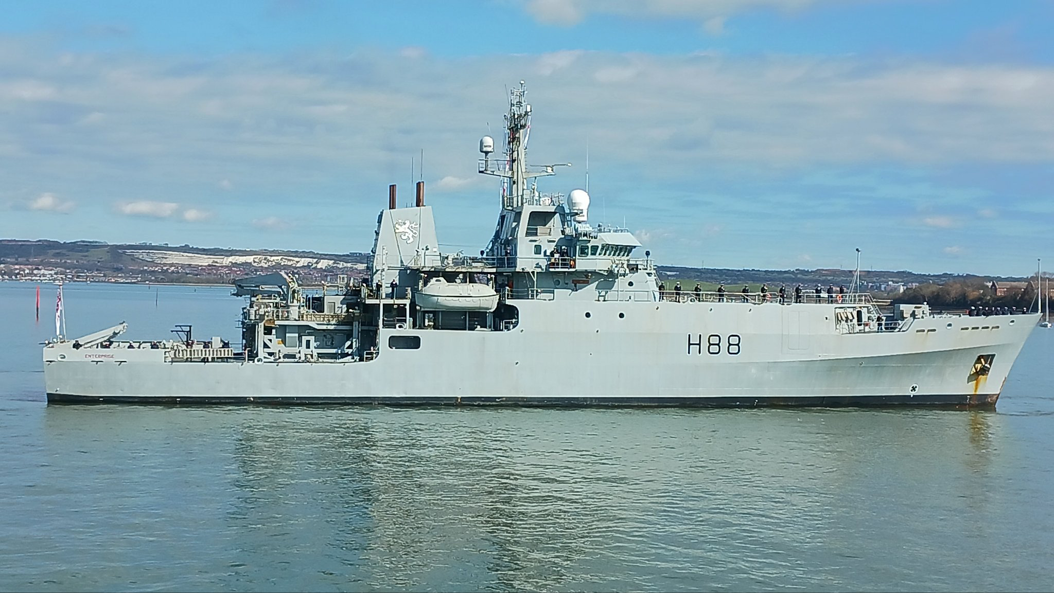 HMS Enterprise has returned to the harbour at HMNB Portsmouth for the last time as she ends her 20-year service (Picture: HMS Severn).