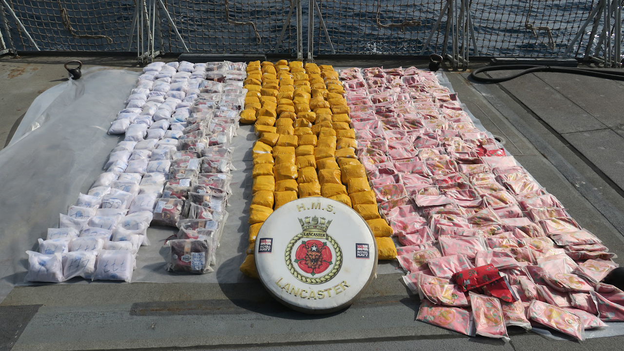 HMS Lancaster seized around half a tonne of drugs worth £3 million in the northern Arabian Sea (Picture: Royal Navy).