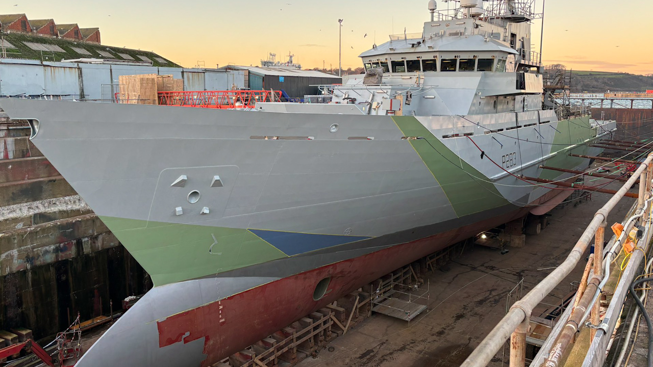 HMS Mersey is being repainted to match her counterparts at sea (Picture: HMS Mersey).