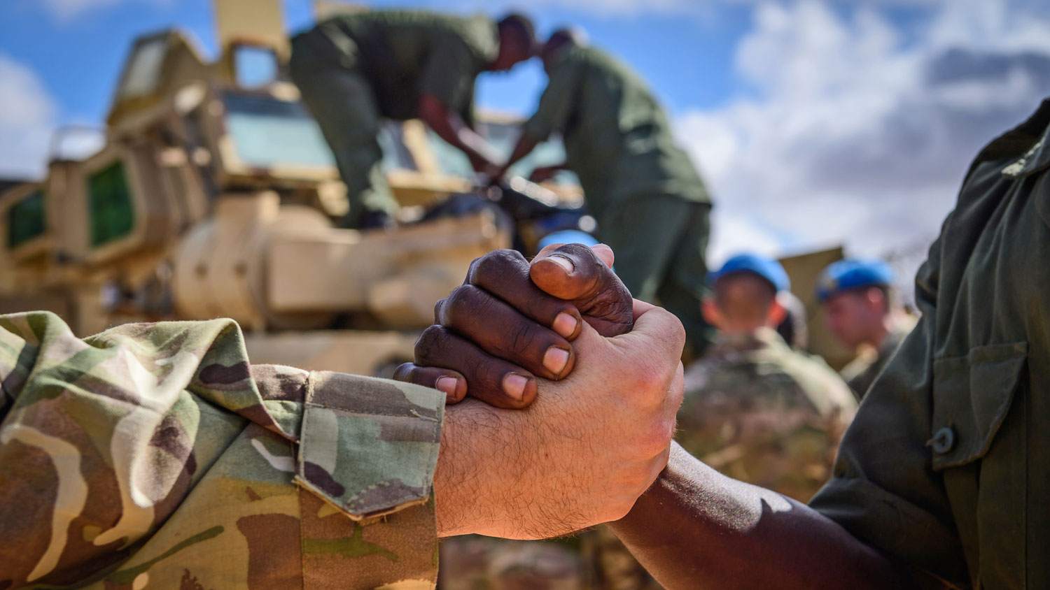 Handshake Trainer Trainee British Army Somali Soldier Blue Credit Defence Imagery ID 45163189