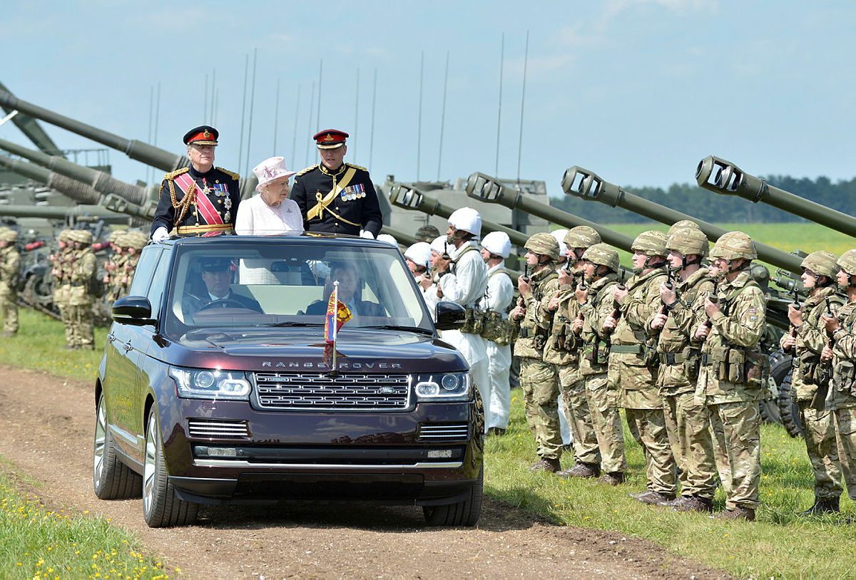 Her Majesty Queen Elizabeth II inspects the Royal Artillery who were celebrating the 300th anniversary of their founding in May 2016 CREDIT Crown Copyright