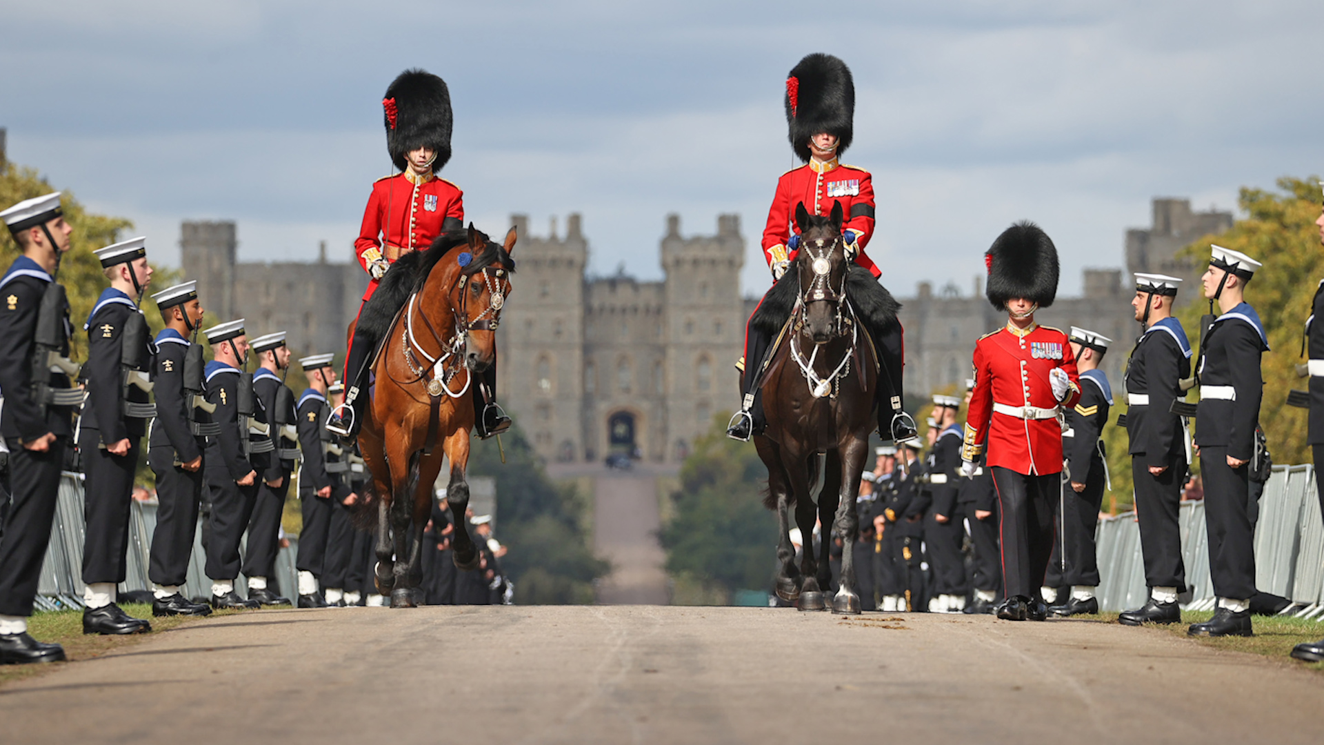 Her Majesty Queen Elizabeth's funeral procession makes its way through Windsor Castle