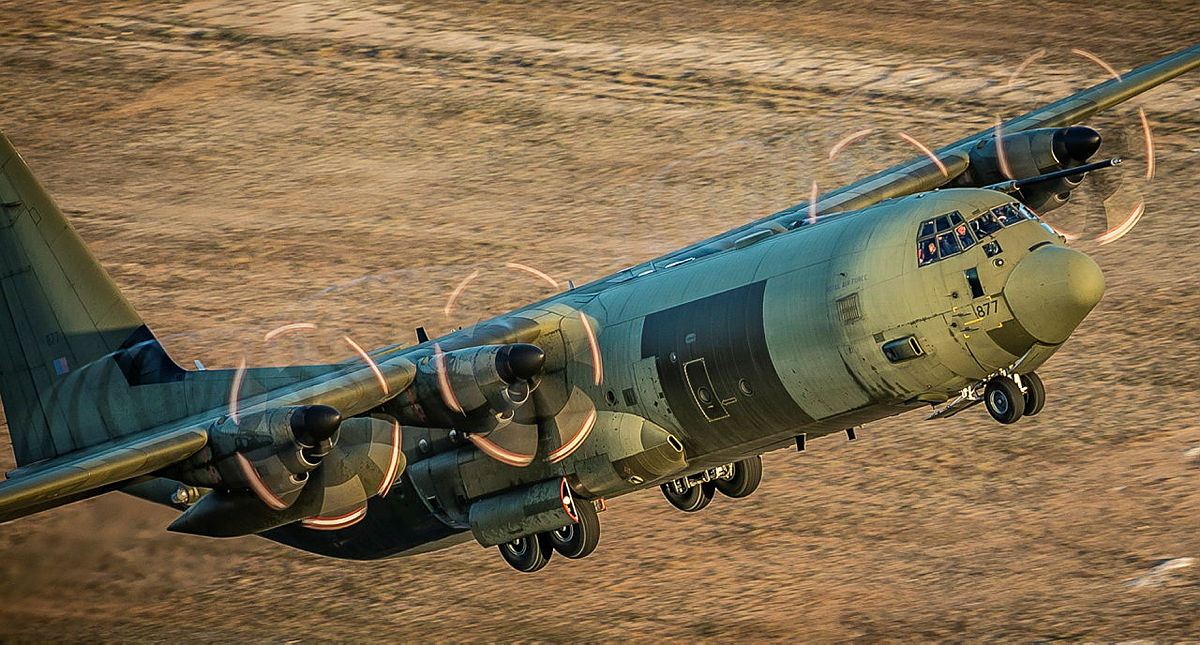 An RAF Hercules aircraft taking off from RAF Akrotiri