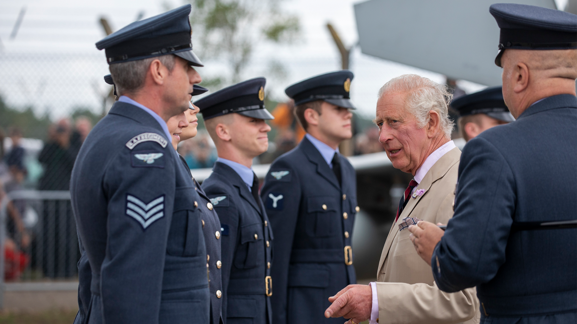 King Charles at RAF Coningsby meeting personnel who took part in his birthday flypast (Picture: MOD).