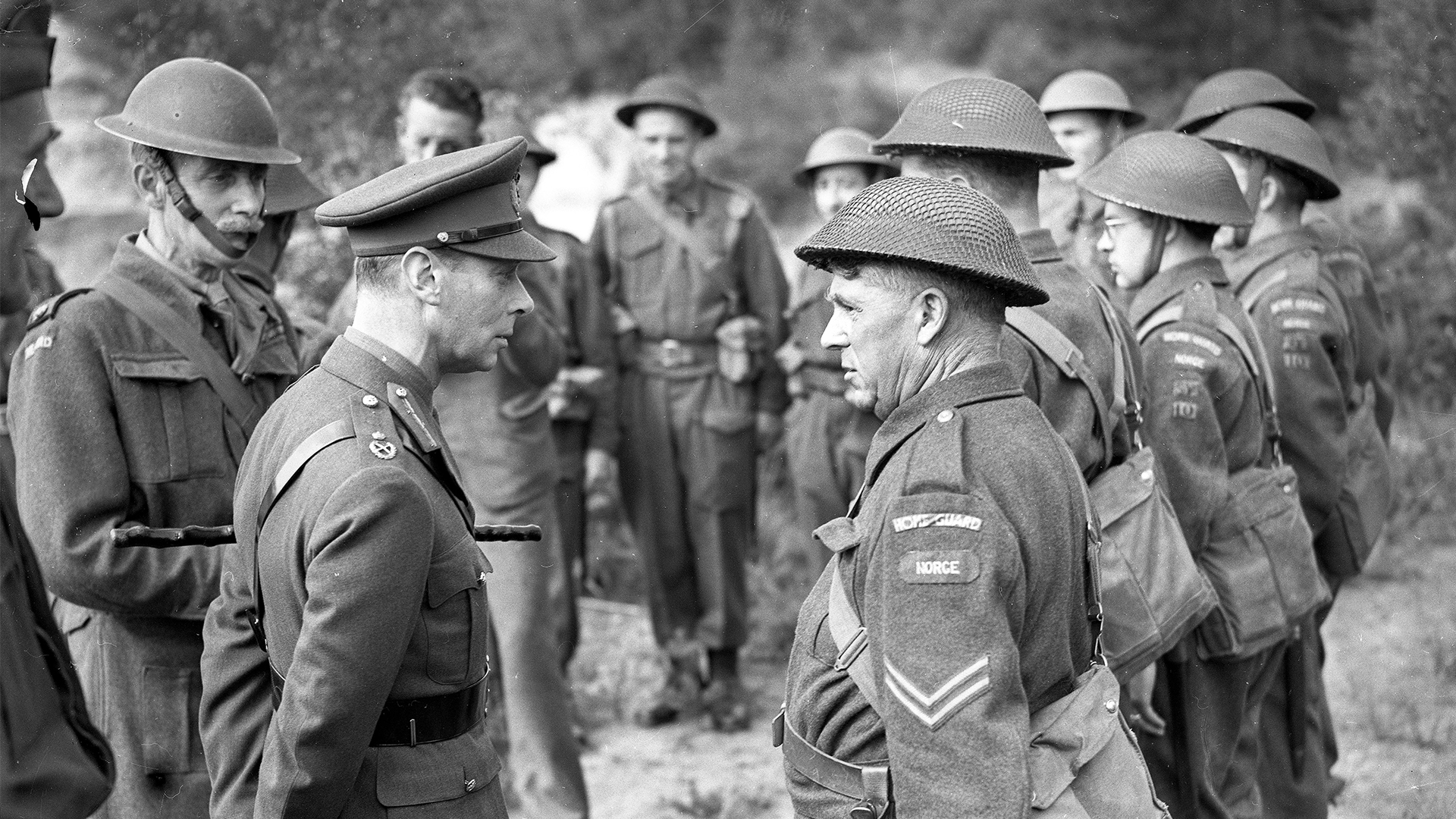 King George VI inspects members of the Home Guard during the Second World War