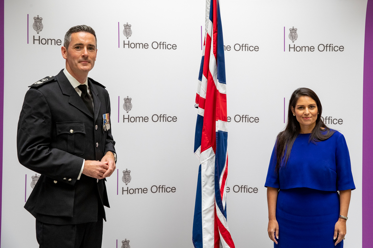 Home Secretary Priti Patel and Dan O'Mahoney, Clandestine Channel Threat Commander 
