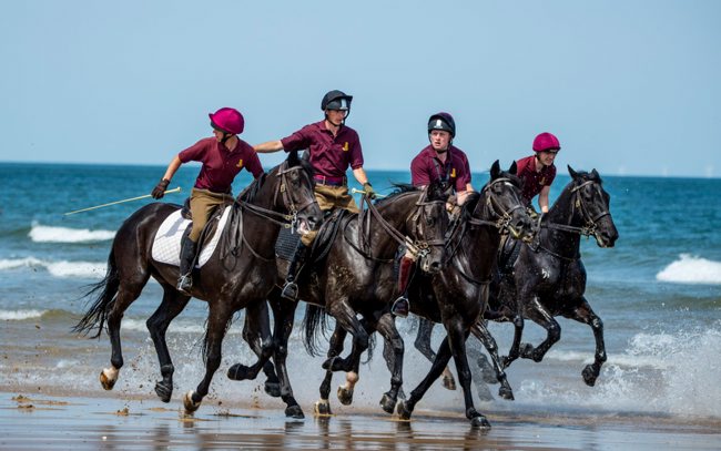 Household Cavalry on the beach in Norfolk 050719 Credit MOD