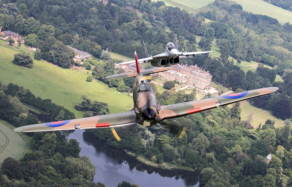 A Hurricane shown in 2018 with a Polish Air Force MiG-29 Fulcrum behind