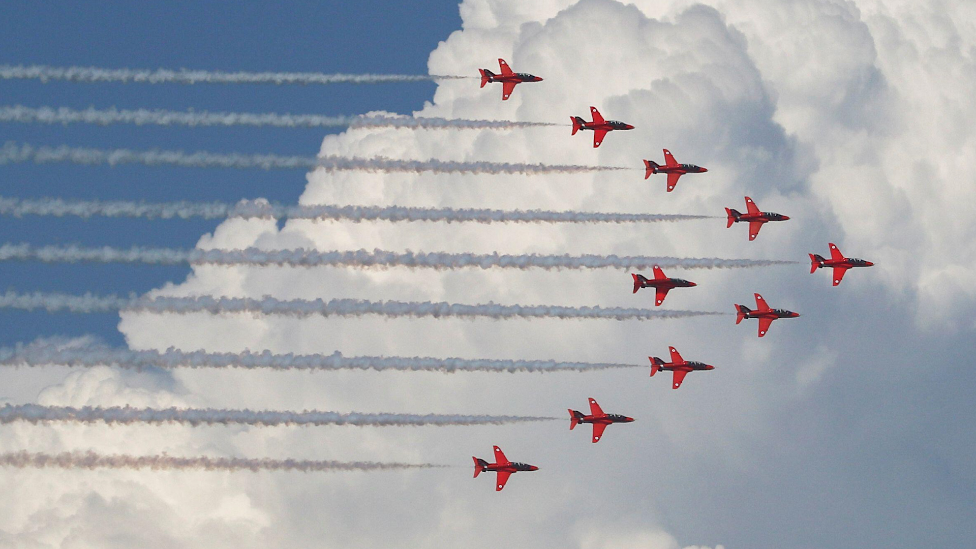 Red Arrows fly over the military base at Episkopi in Cyprus