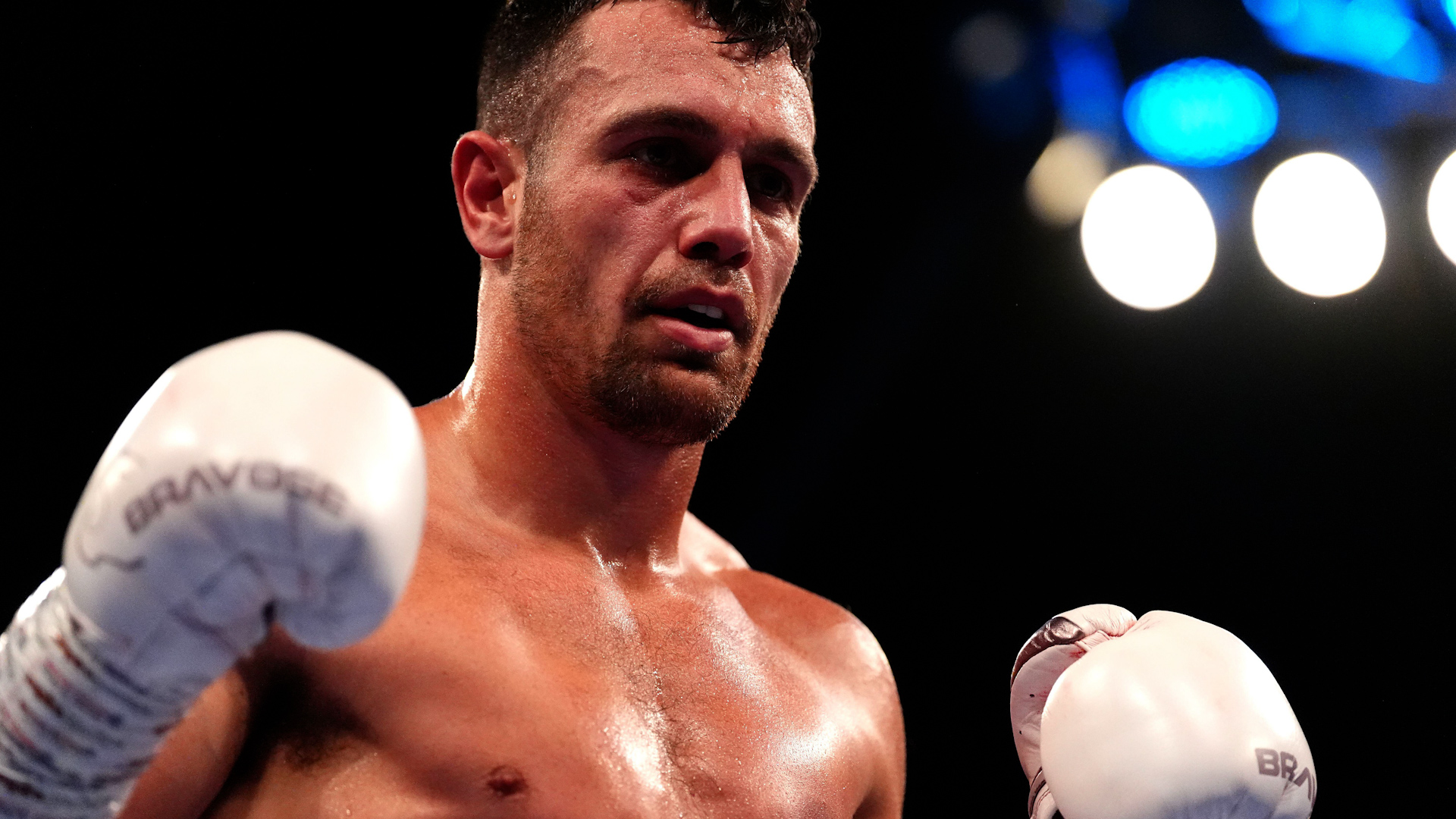 IMAGE ID 2YTNH8B George Crotty celebrates victory against Dylan Courtney (not pictured) at the OVO Arena Wembley, London NO REUSE CREDIT PA Images Alamy .jpg