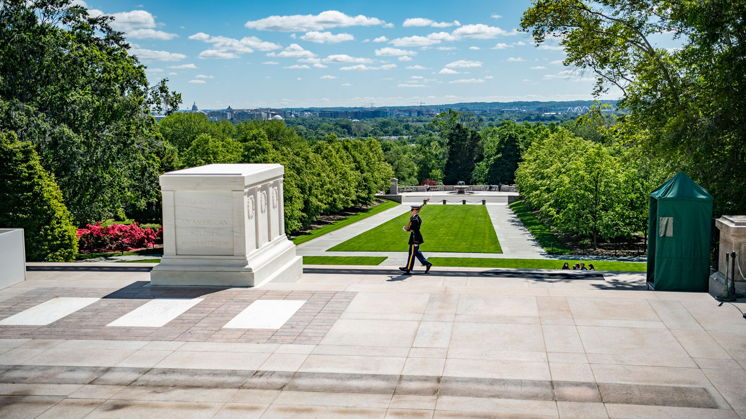 Image ID 6638325 Tomb Guards stand guard at the Tomb of the Unknown Soldier at Arlington National Cemetery, Virginia on 6 May 2021 CREDIT US Army Arlington National Cemetery