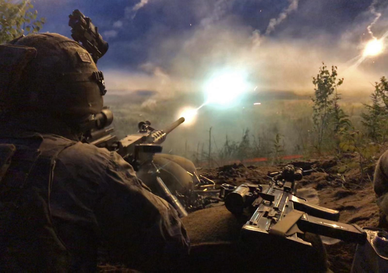 45 Commando Royal Marines, firing a 50 calibre Heavy Machine Gun in Estonia on Exercise Baltic Protector 2019, as part of the Joint Expeditionary Force (JEF) in Tapa