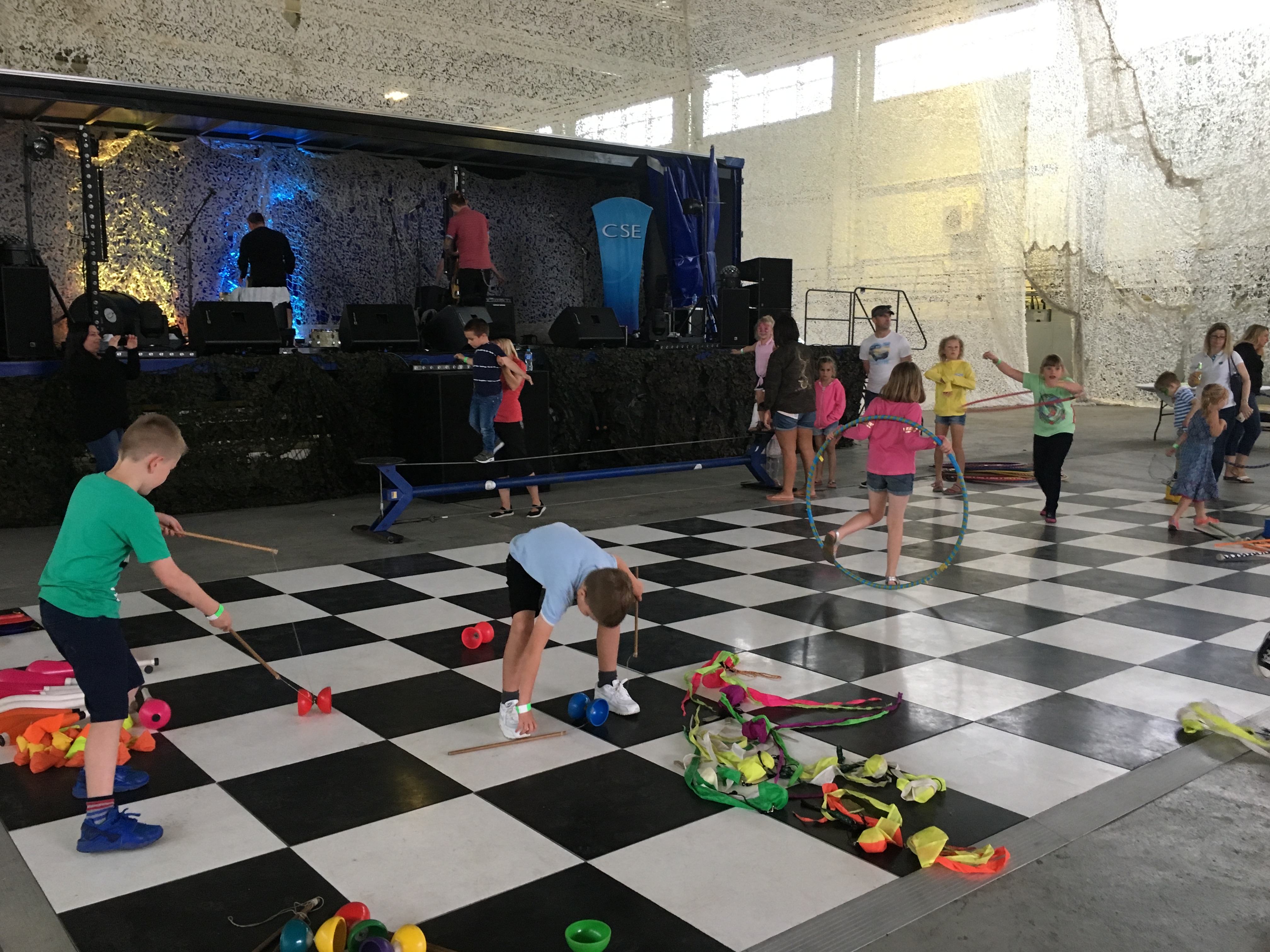 Children enjoying the CSE Circus skills workshop at RAF Benson