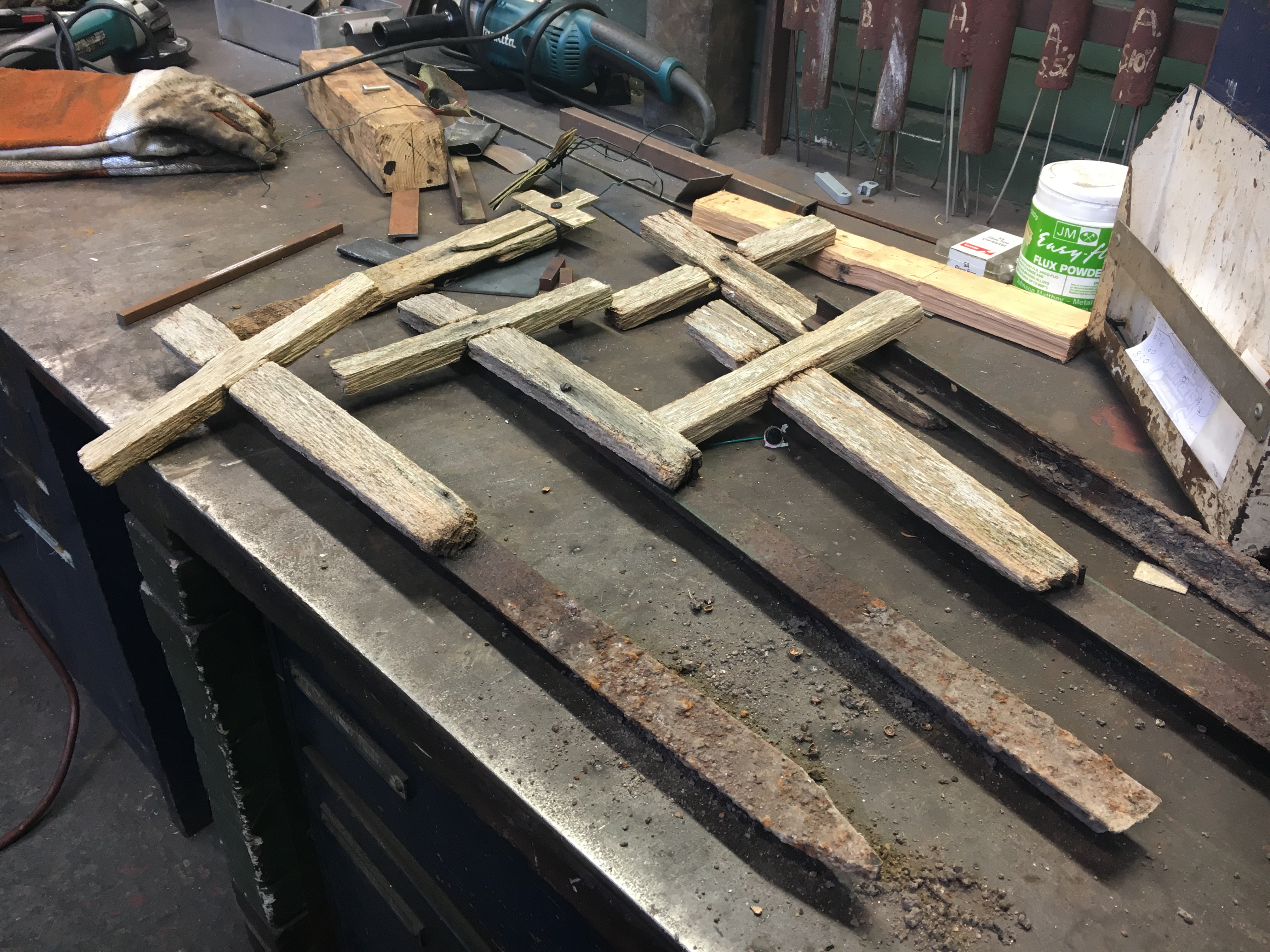 Four wooded crosses