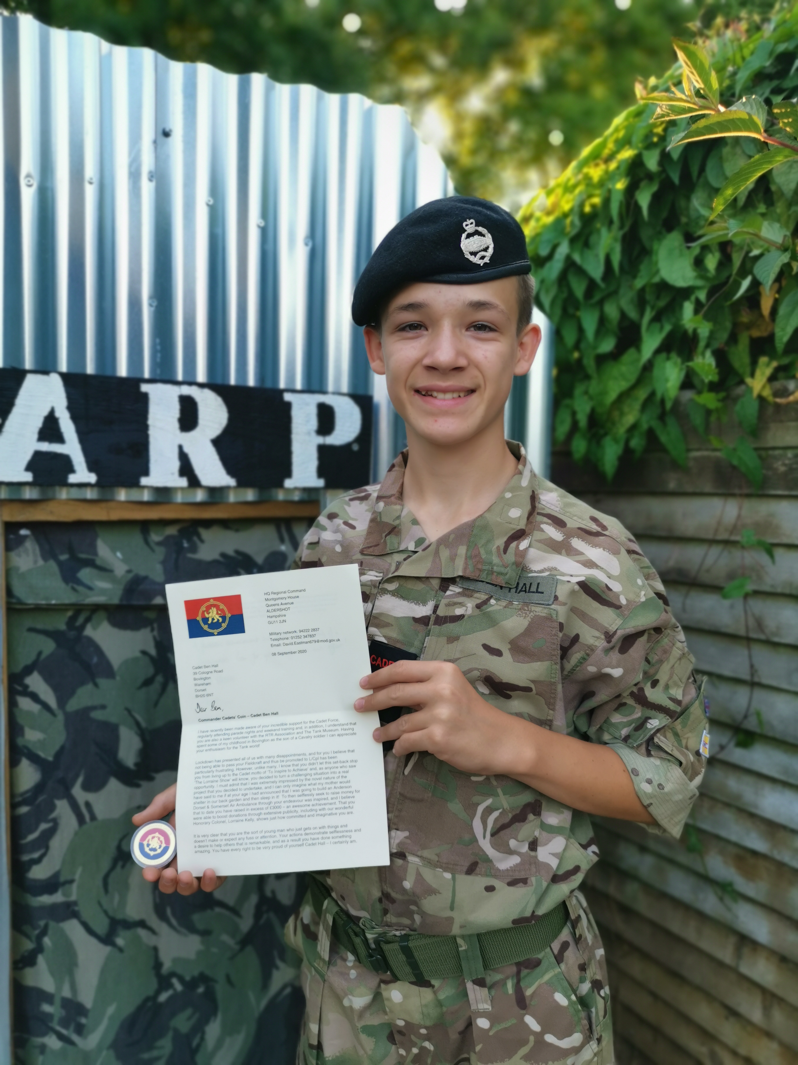 Cadet Ben Hall with his Commandant Coin. Credit Shelley Hall