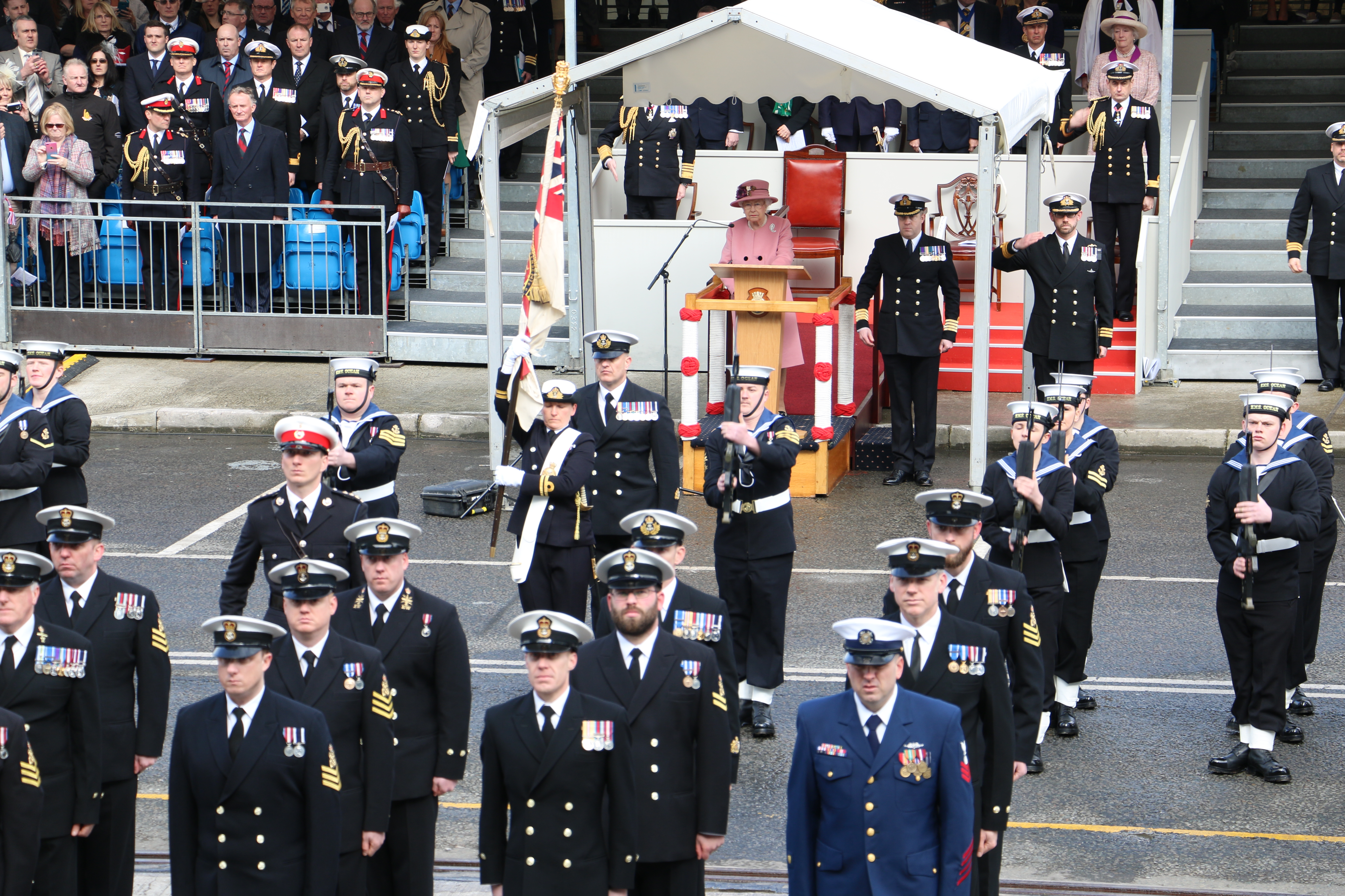 Queen At HMS Ocean Decommissioning