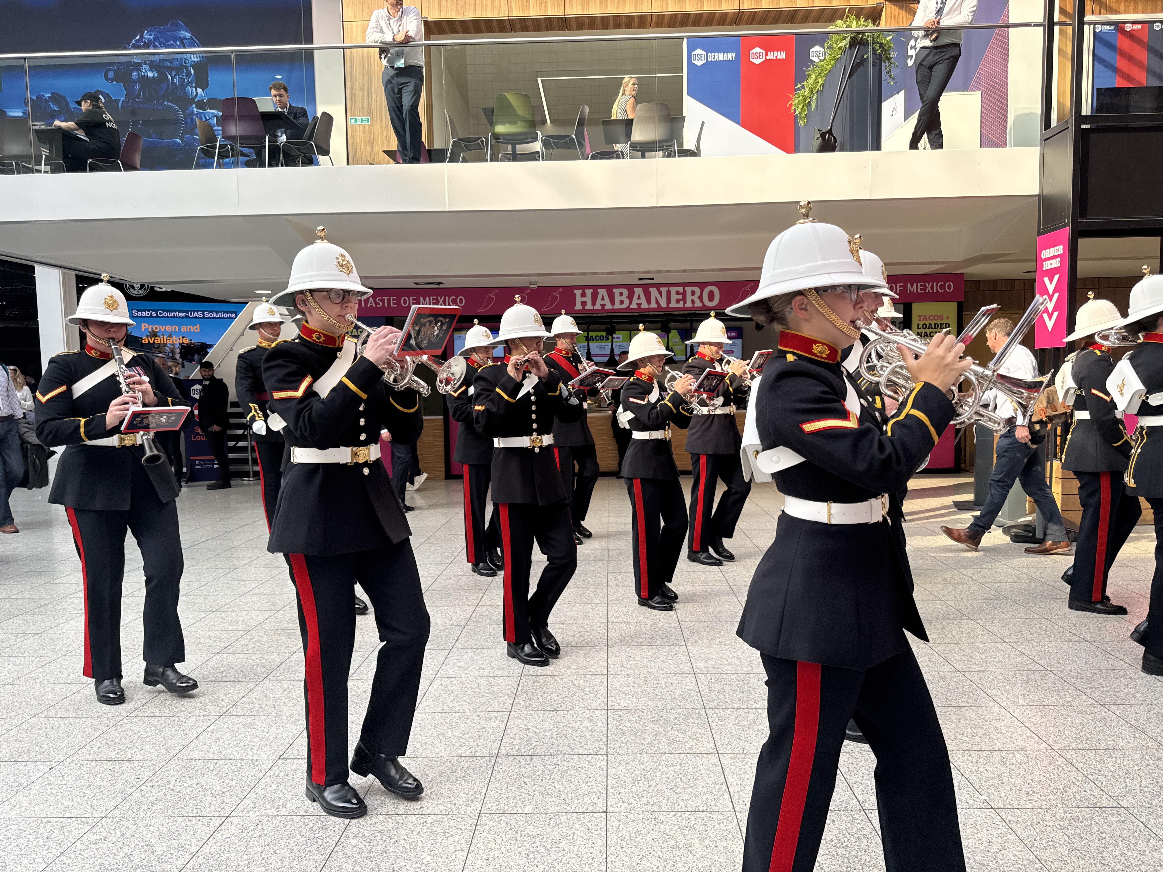 The Band of His Majesty’s Royal Marines perform at DSEI 2025 (Picture: BFBS)