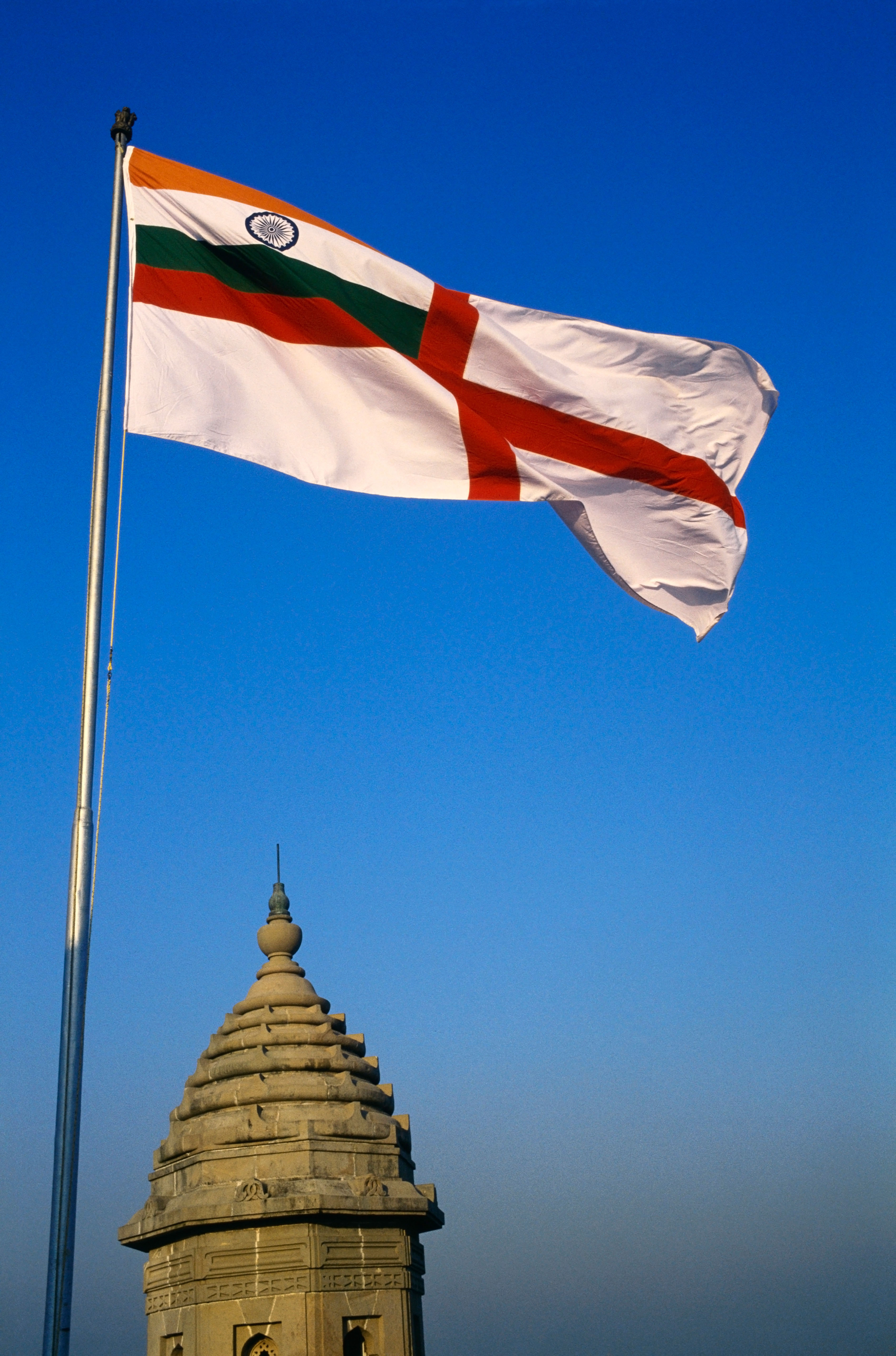 The Indian Navy's former ensign featuring a St George's Cross