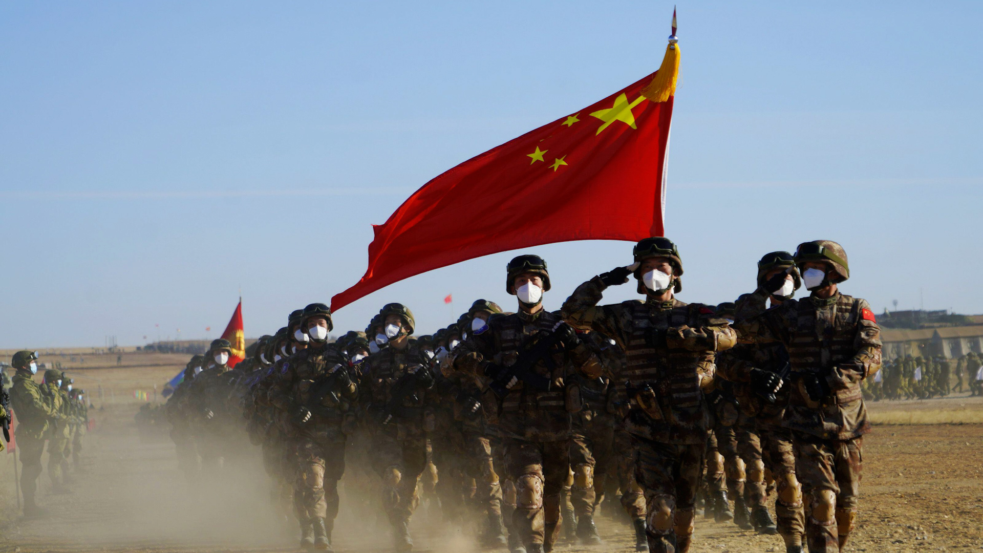 Chinese troops during opening ceremony of a counter terrorism military exercise at Orenburg in Russia