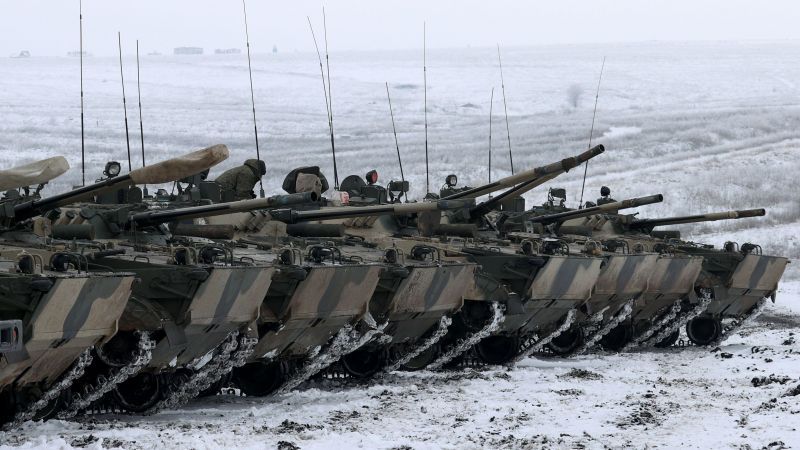 File photo of Russian fighting vehicles in January, prior to Russia's invasion of Ukraine