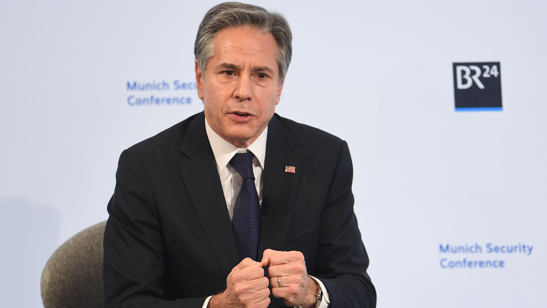 Image ID 2HP2W5T U.S. Secretary of State Antony Blinken speaks during the annual Munich Security Conference, in Munich, Germany February 18, 2022 CREDIT ALAMY 190223