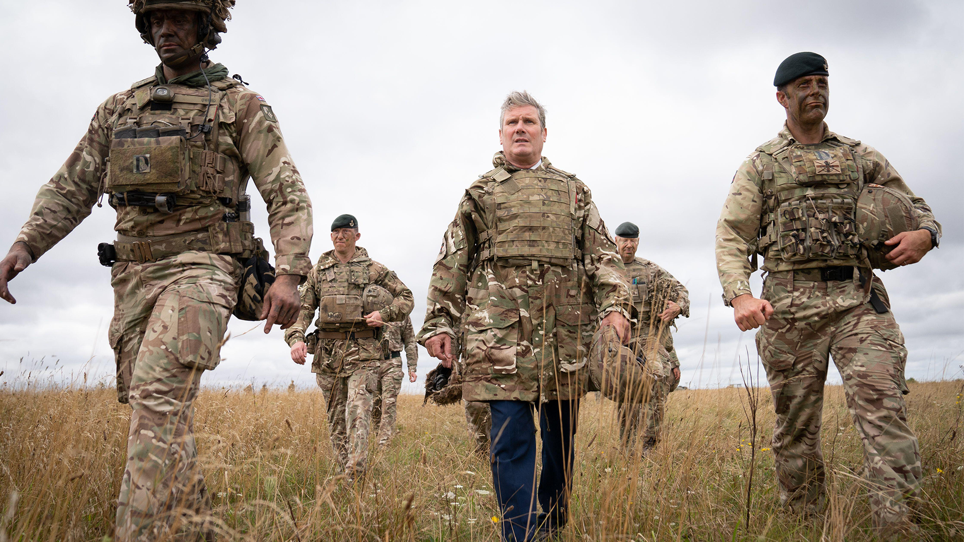 Sir Keir Starmer meets British soldiers at Salisbury Plain in Wiltshire where he saw Ukranian soldiers being trained by the army as part of Operation Interflux