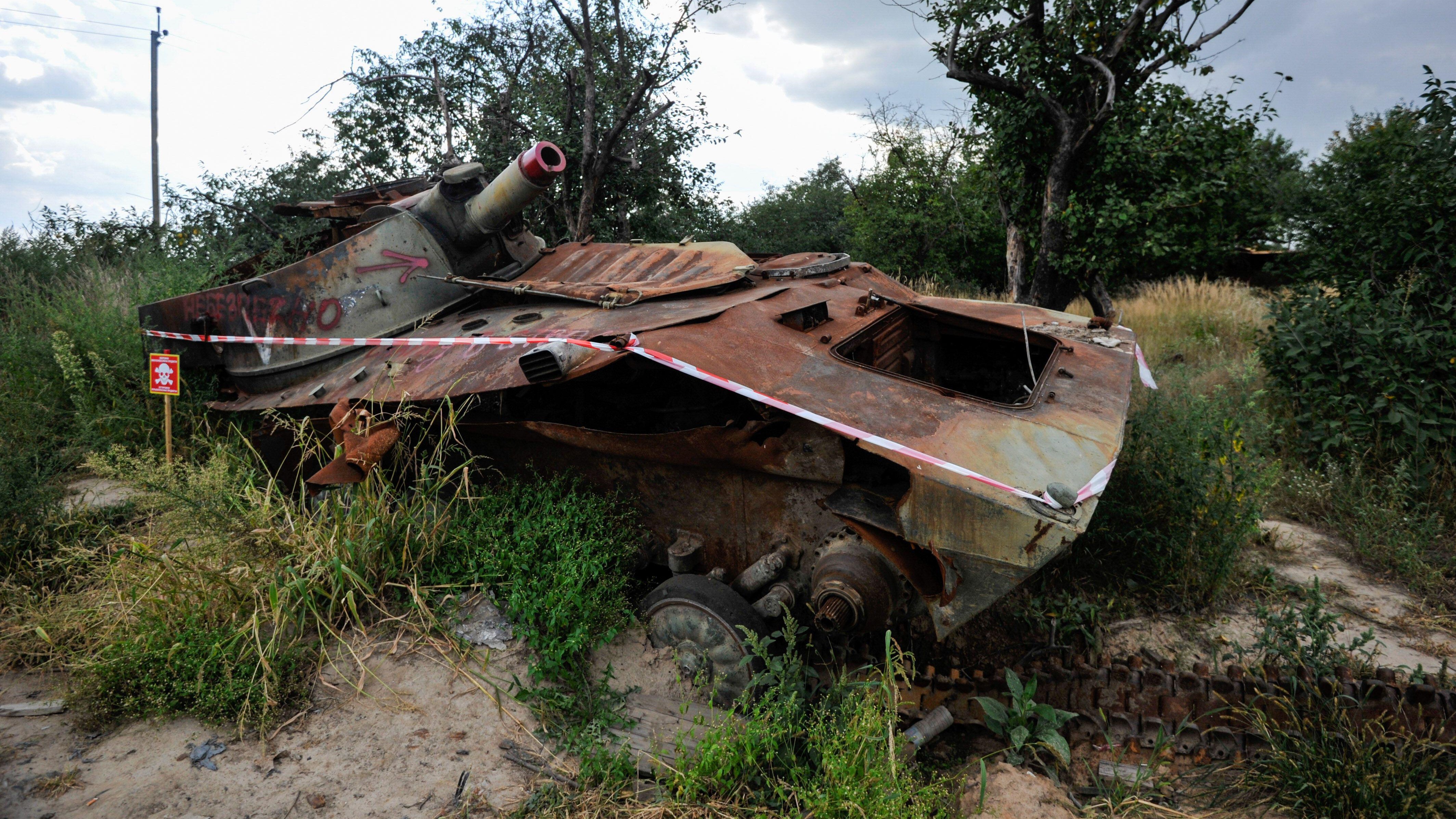 Destroyed self-propelled artillery mount of the Russian army in the village of Andriivka, Kyiv region