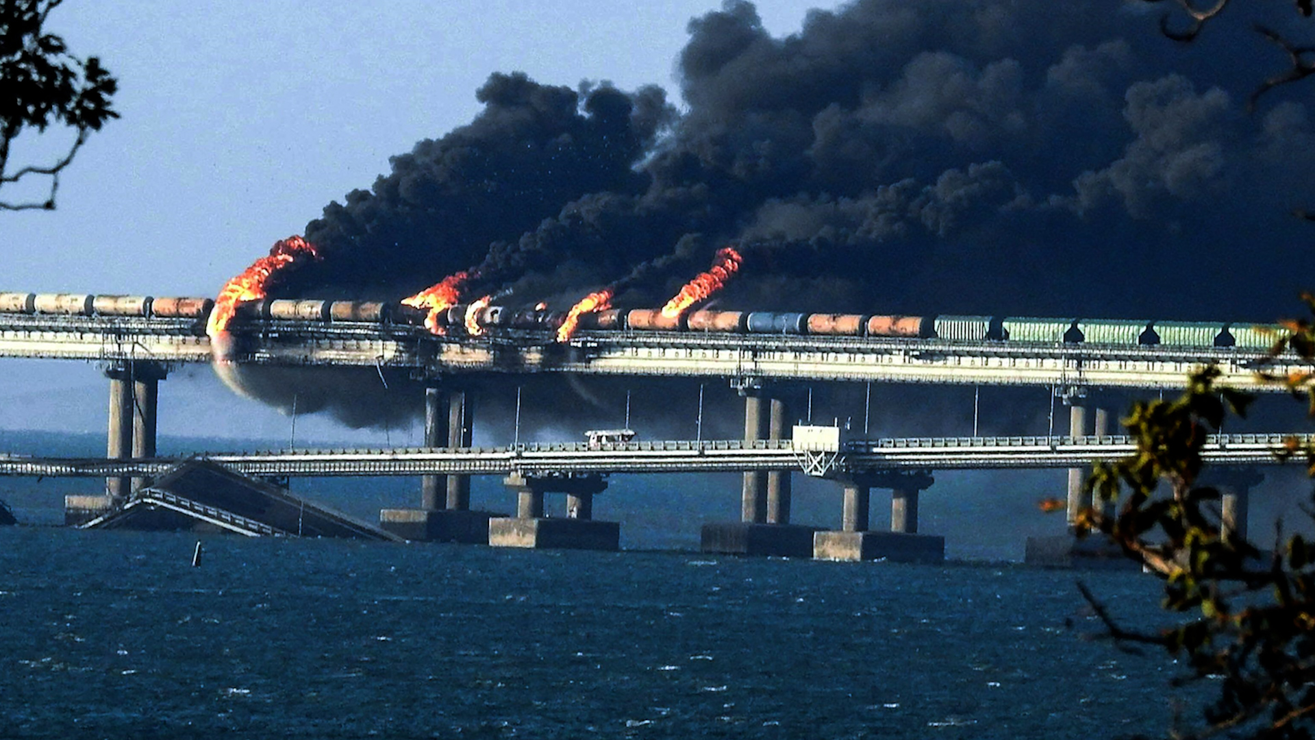 Fire on the Kerch bridge that links Crimea to Russia