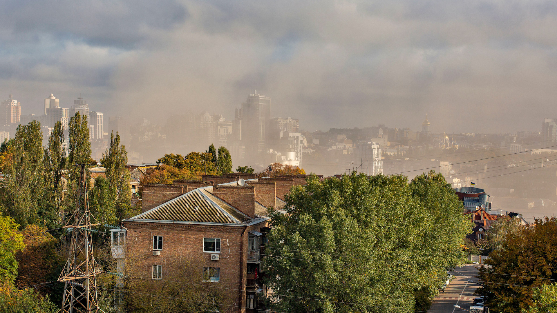 Thick smoke from fire rises over downtown Kyiv after a Russian missile attack in retaliation for the Crimean bridge destruction (Picture: Panama/Alamy Live News).