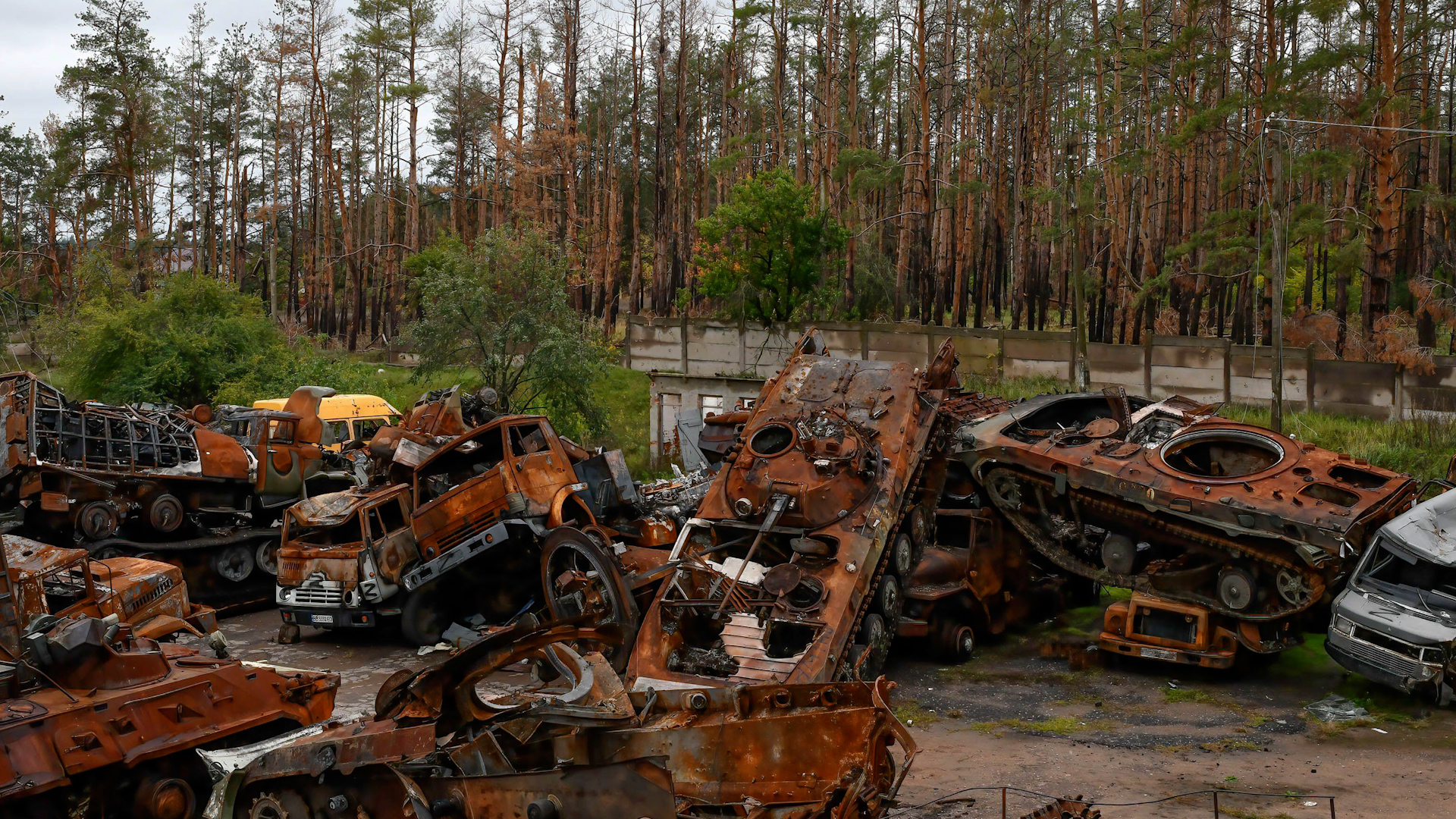 Destroyed Russian military equipment seen placed in the recaptured town of Lyman amid a Ukrainian counter-offensive (Picture: SOPA Images Limited/Alamy Stock Photo).