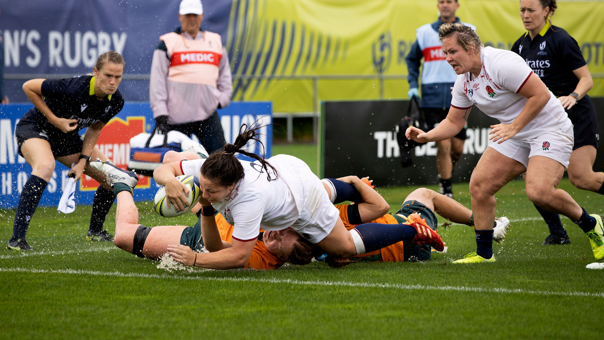 Image ID 2K9TN31 England's Amy Cokayne dives over to score a try during the Women's Rugby World Cup Quarter-final match NO REUSE CREDIT PA Images .jpg