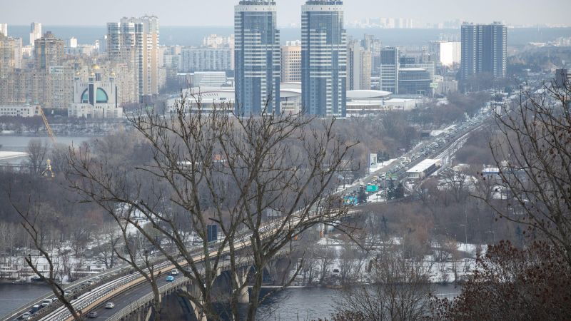 View of the Dnipro river and the left-bank districts of Kyiv on a frosty winter day (Picture: SOPA Images/Alamy Stock Photo).