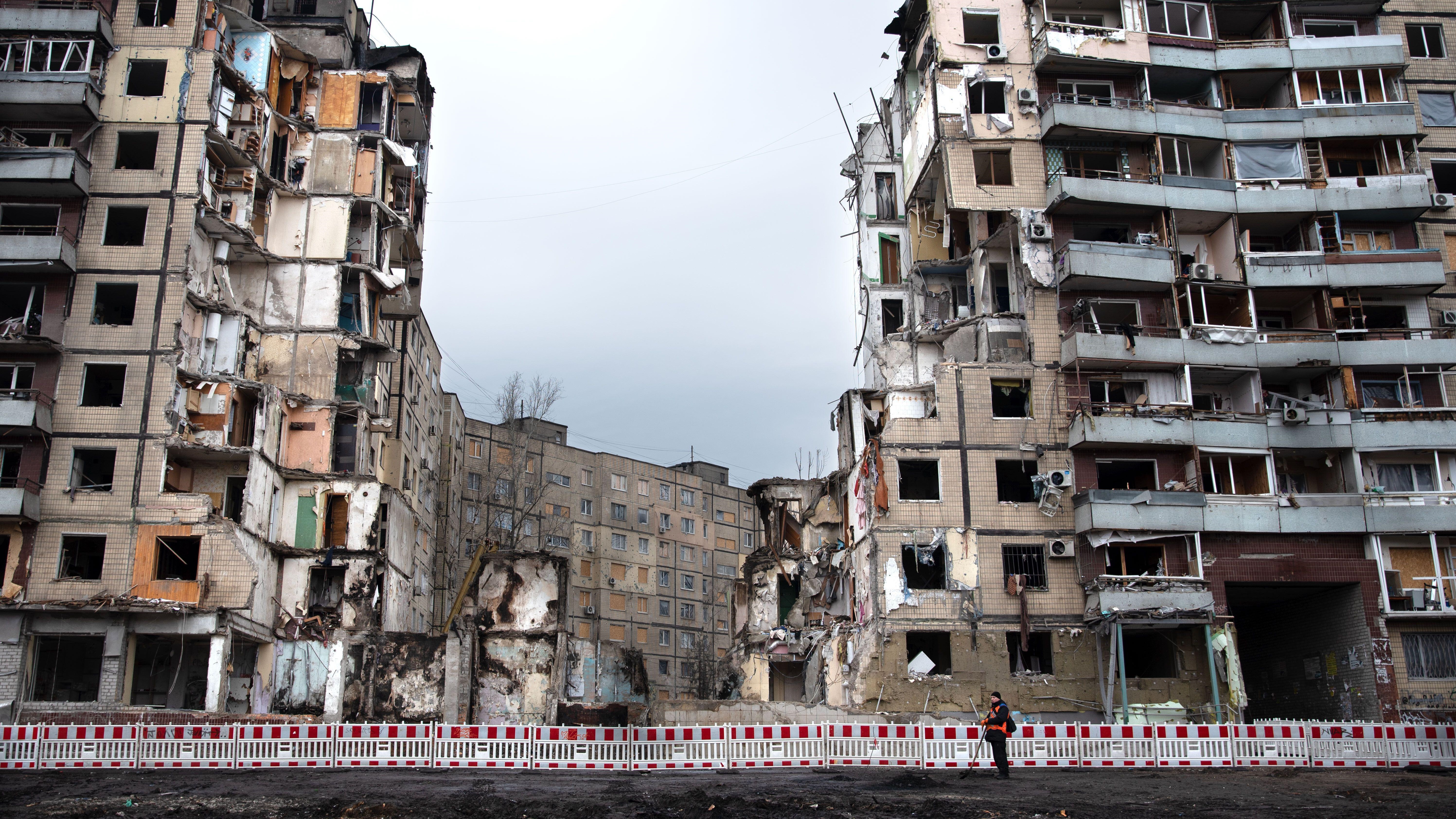 Image ID 2M9J4D0 building destroyed by a Russian missile strike in the city of Dnipro 18012023 CREDIT SOPA,Alamy Stock Photo.jpg