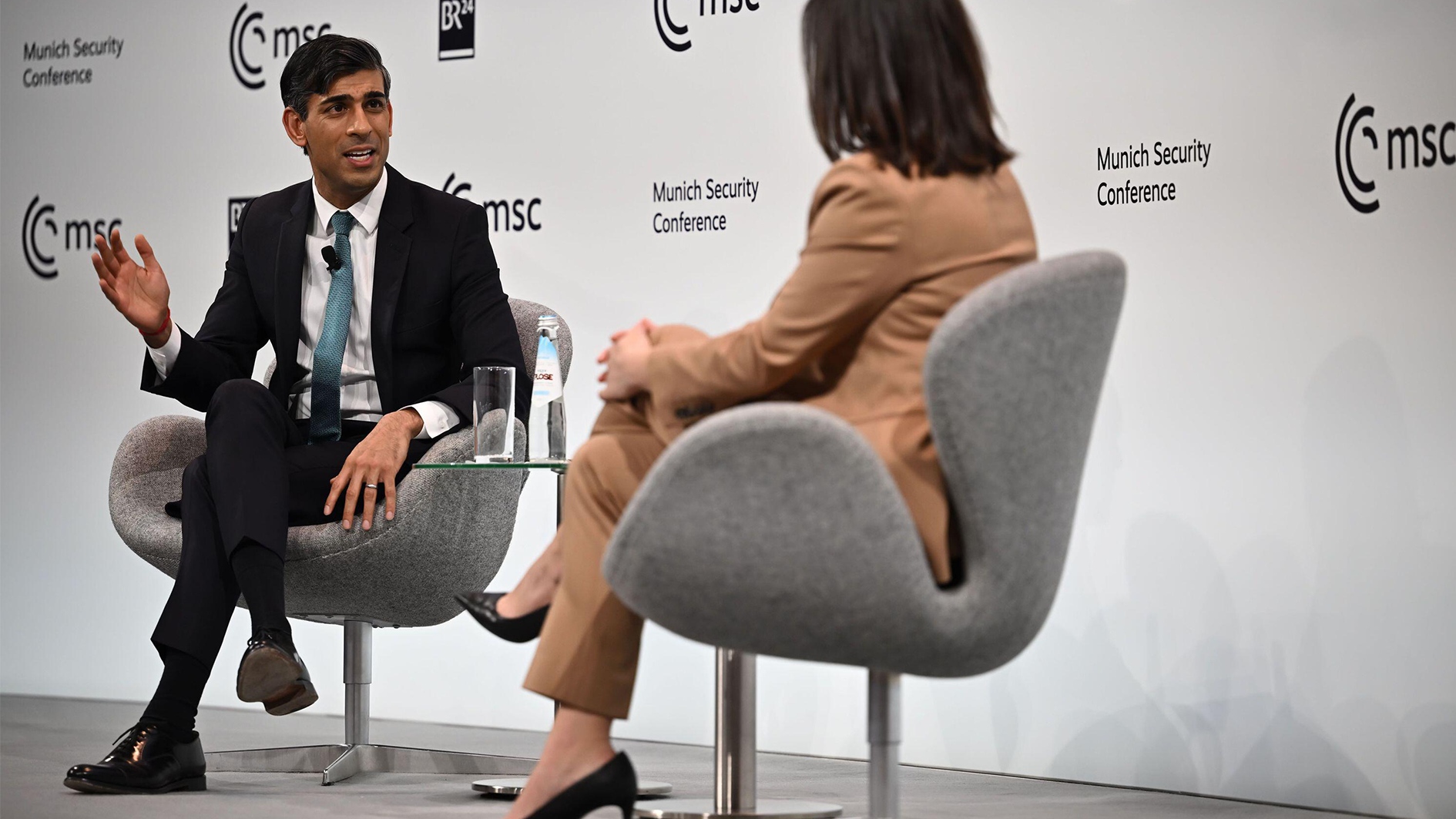 Prime Minister Rishi Sunak attends a Q and A session after speaking at the Munich Security Conference in Germany
