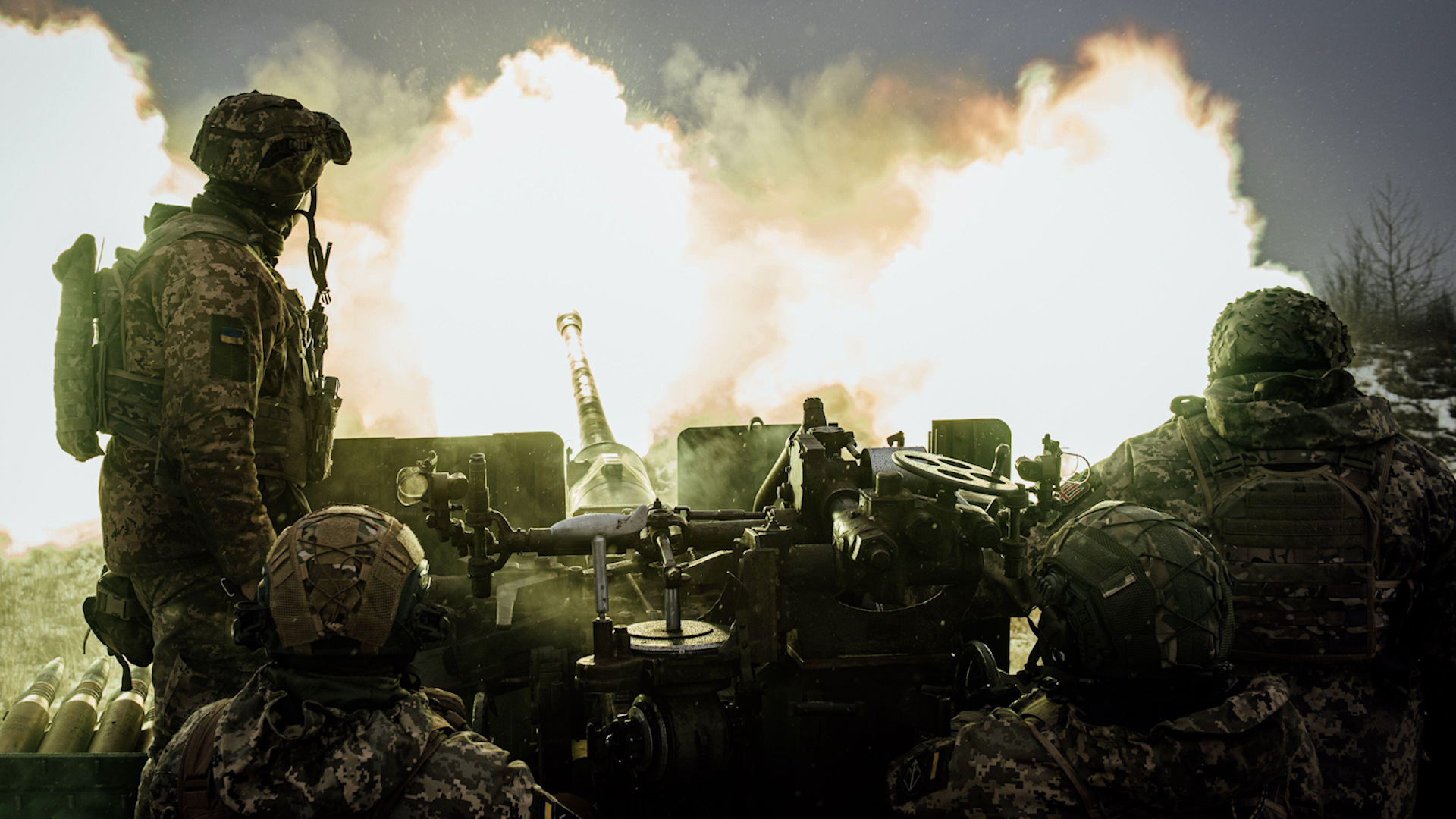 Ukrainian gunners fire heavy artillery at Russian positions along frontlines of the war in Bakhmut