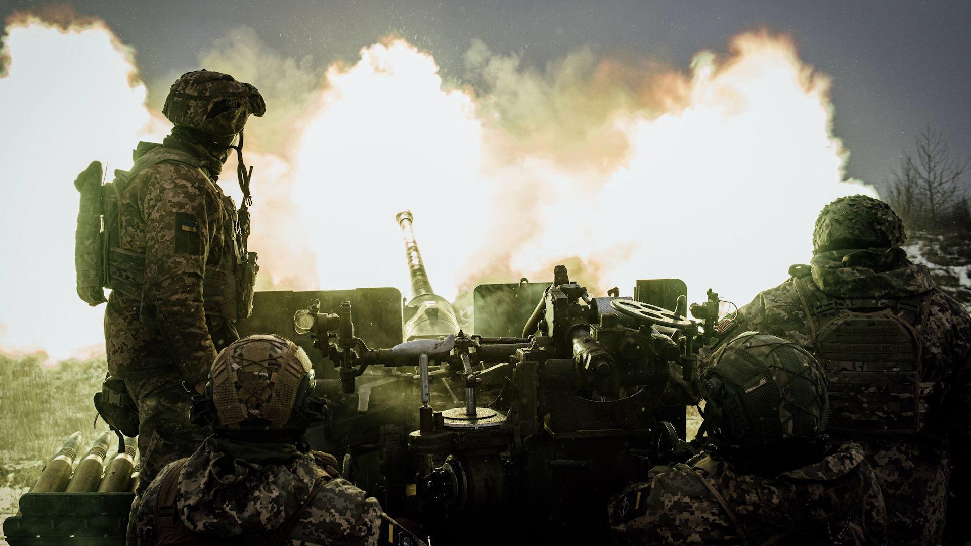 Ukrainian gunners fire heavy artillery at Russian positions along frontlines of the war in Bakhmut (Picture:  Adrien Vautier,Le Pictorium Agency, ZUMA)