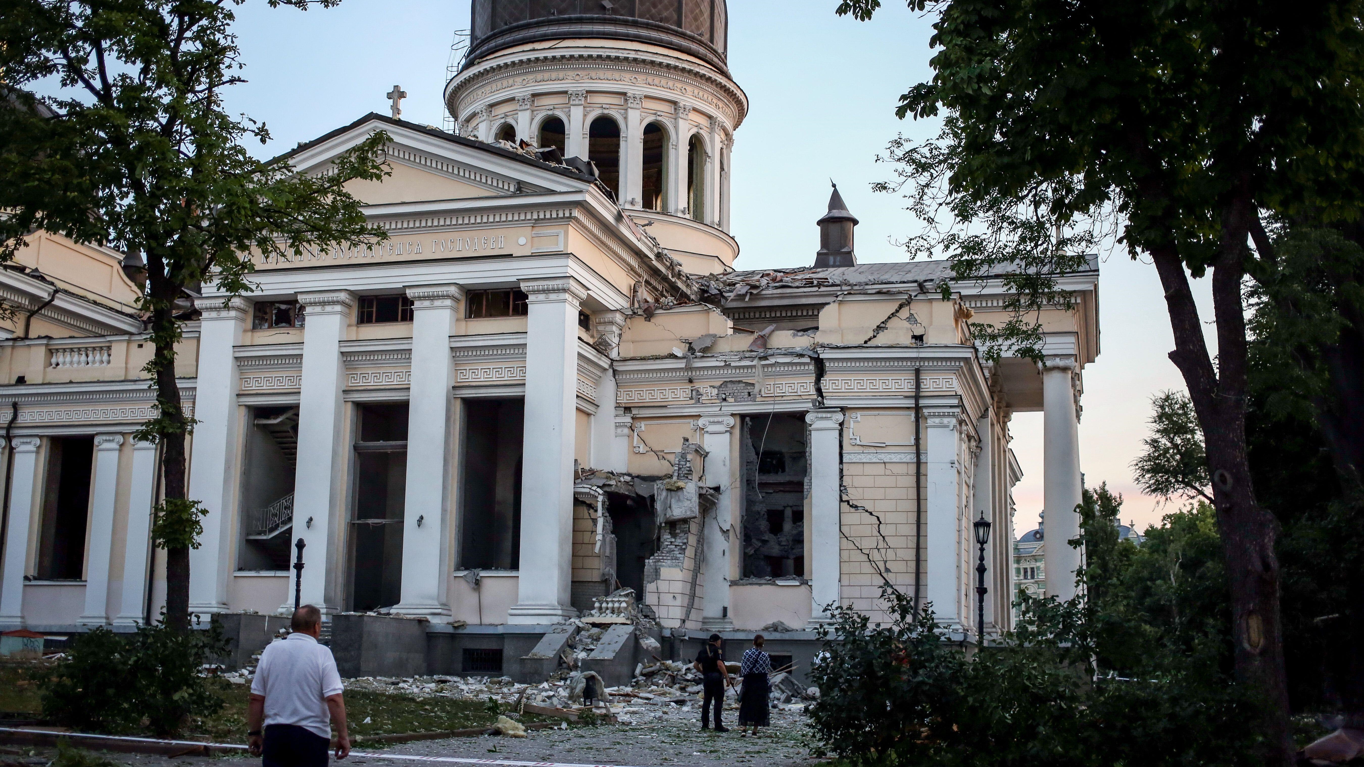 View of the damaged Spaso-Preobrazhensky Cathedral (Transfiguration Cathedral) Odesa (Picture: SOPA/Alamy).