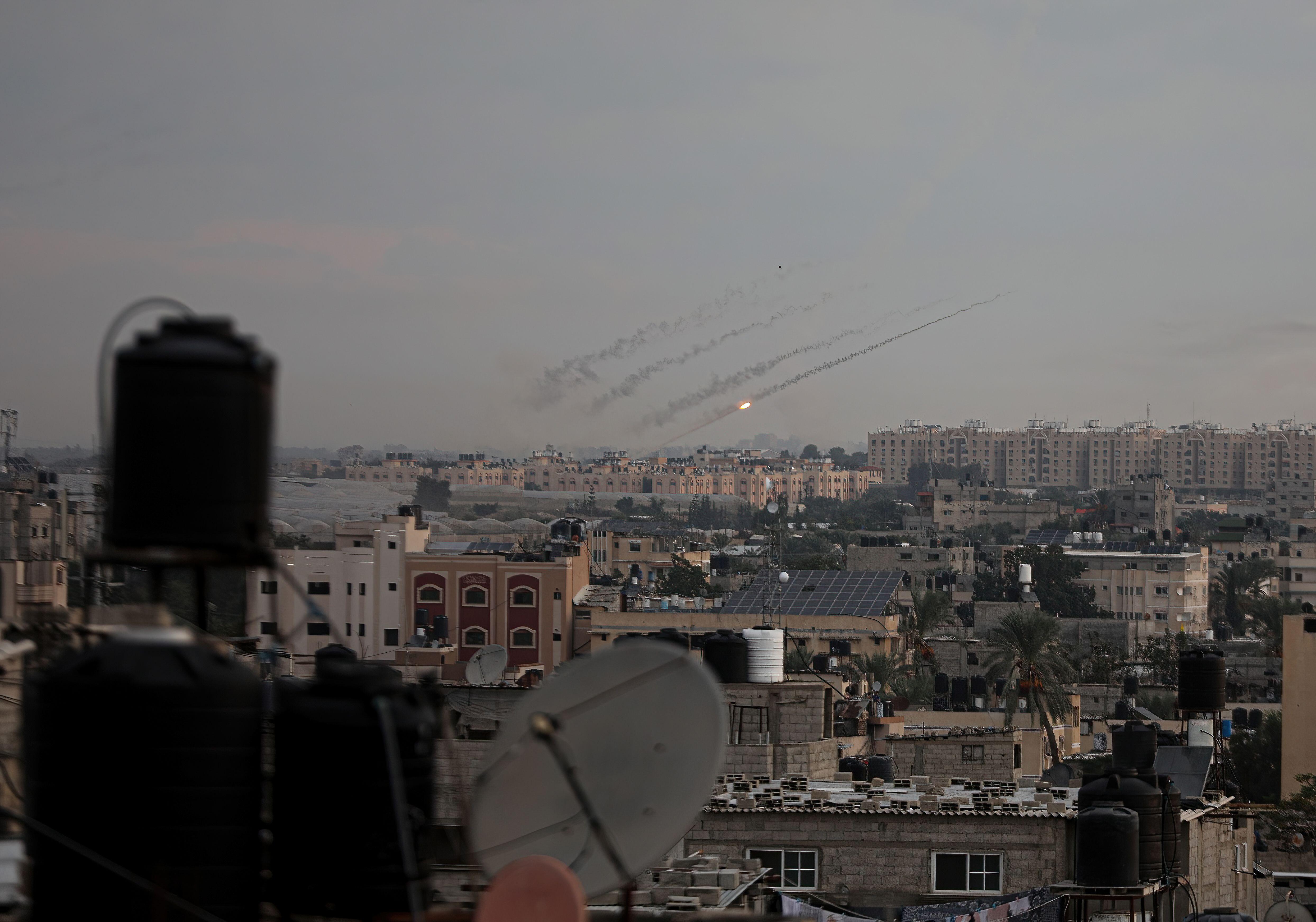 Rockets fired by Palestinian armed factions from Gaza towards Israel (Picture: Yousef Masoud/SOPA Images/Sipa USA).