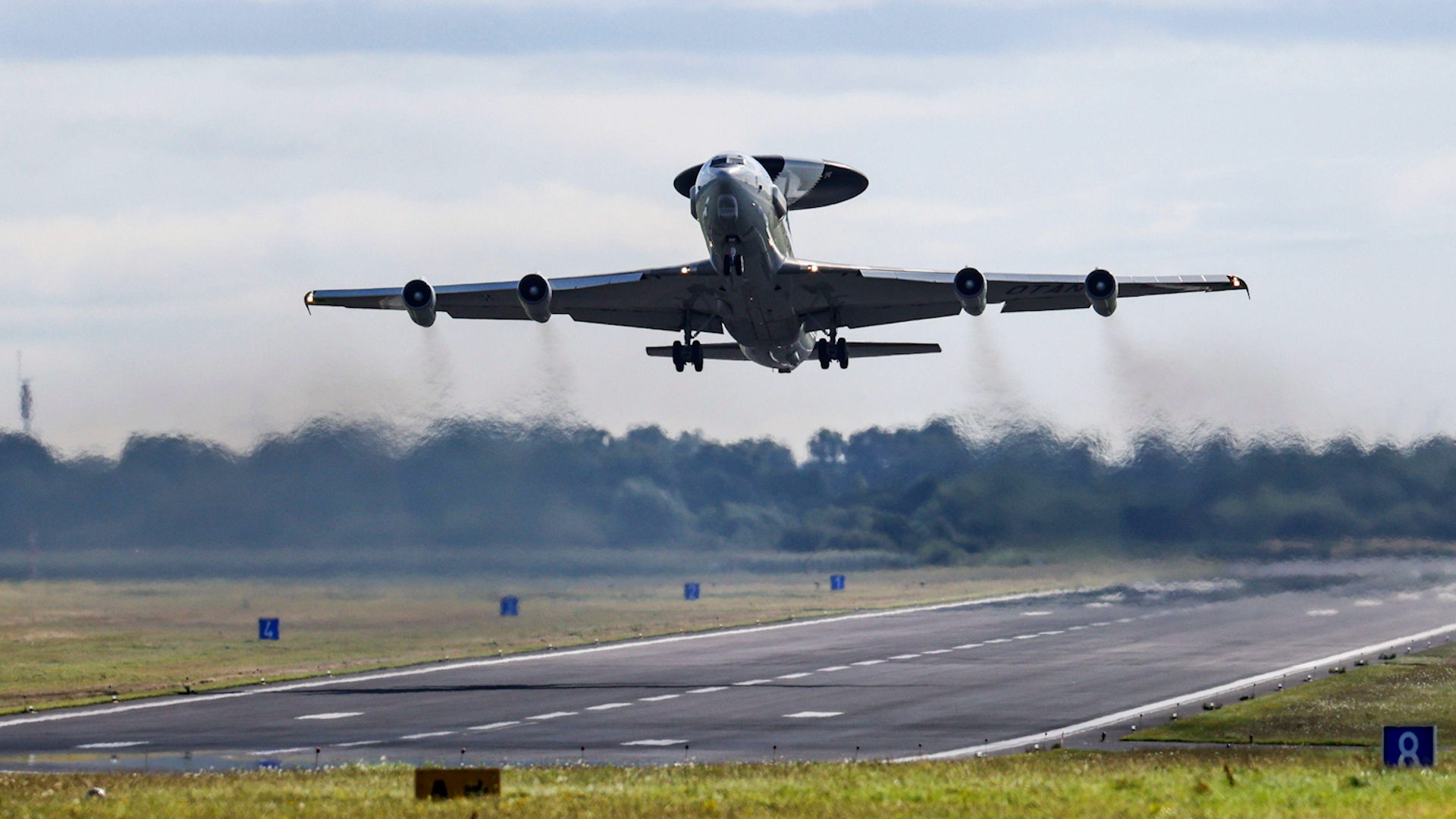 An Awacs aircraft Airborne warning and control system takes off from the NATO airbase in Geilenkirchen