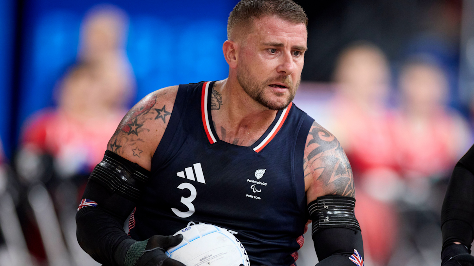 Image ID 2XYRWCD Stuart Robinson Great Britain vs Denmark in the Wheelchair Rugby 30082024 CREDIT ALamy EXP 28112024