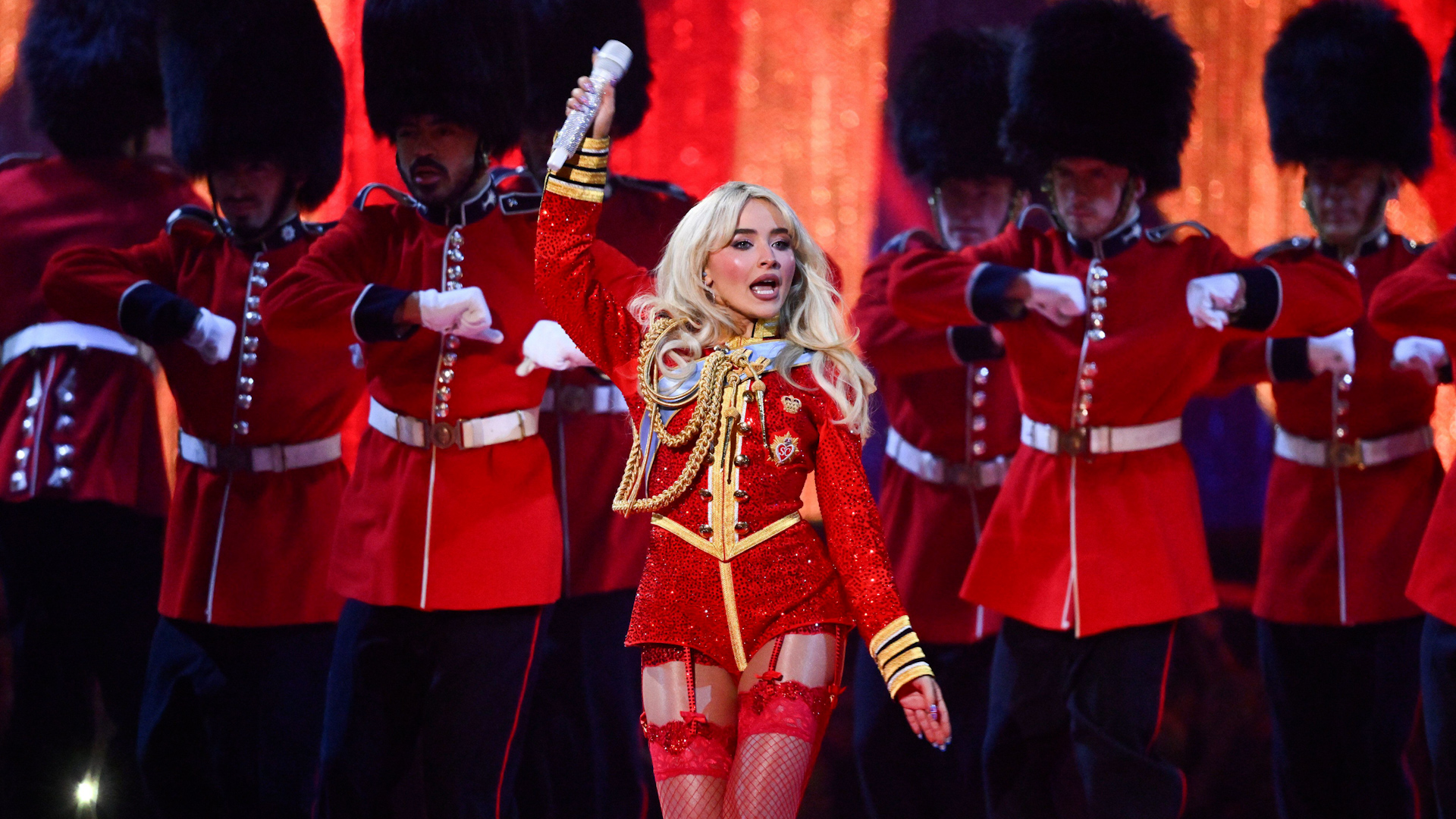 Sabrina Carpenter performing at the BRIT Awards 202