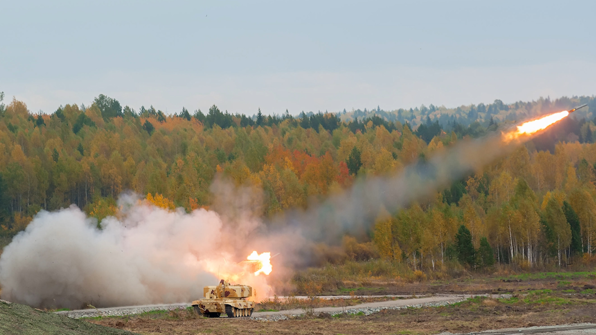 A rocket launch by a TOS-1A system in Russia (Picture: Sergei Butorin/Alamy Stock Photo).