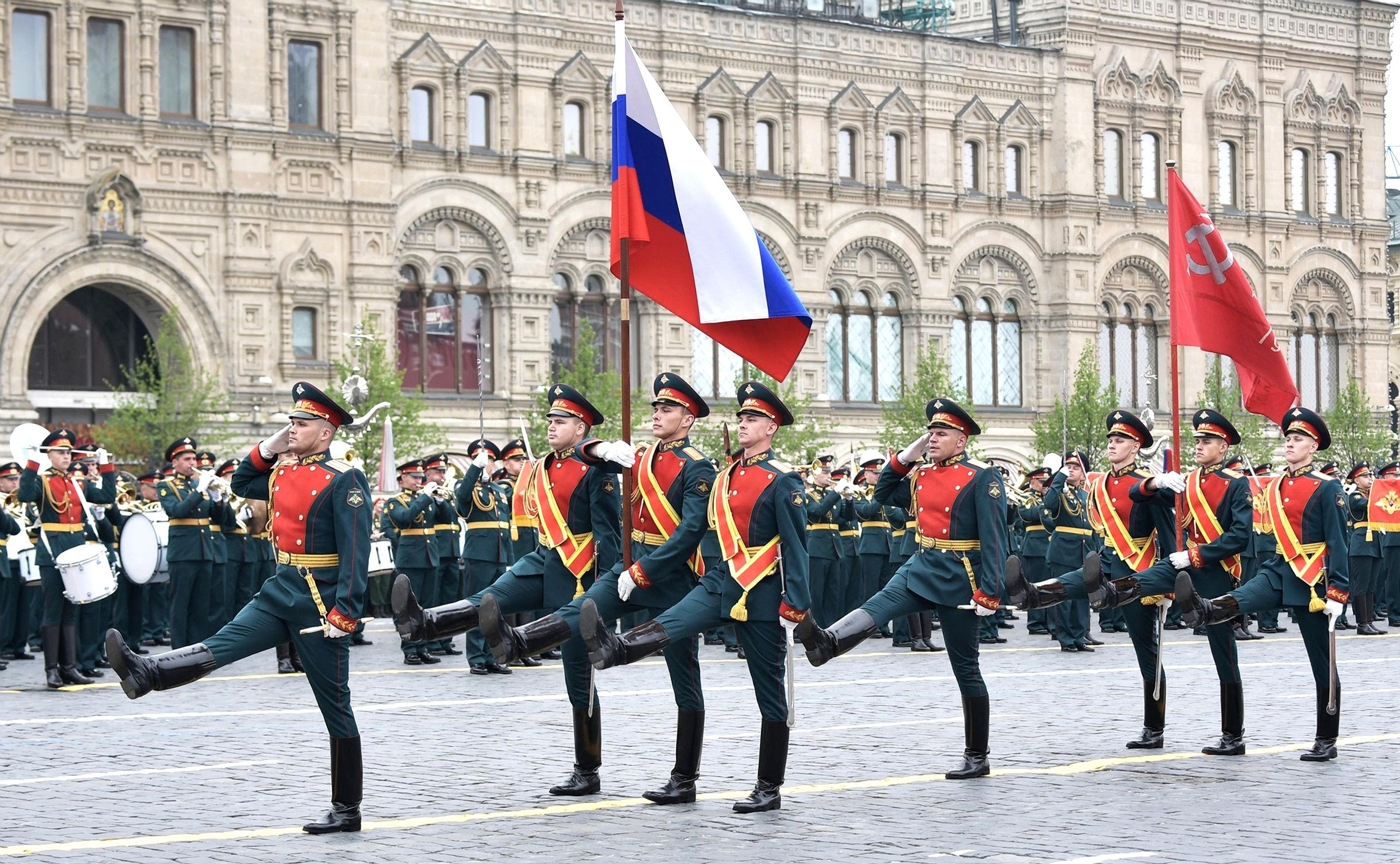 Russian soldiers march during the Victory Day Parade in Moscow, 2019 (Picture: Russian Government/Alamy Stock Photo).